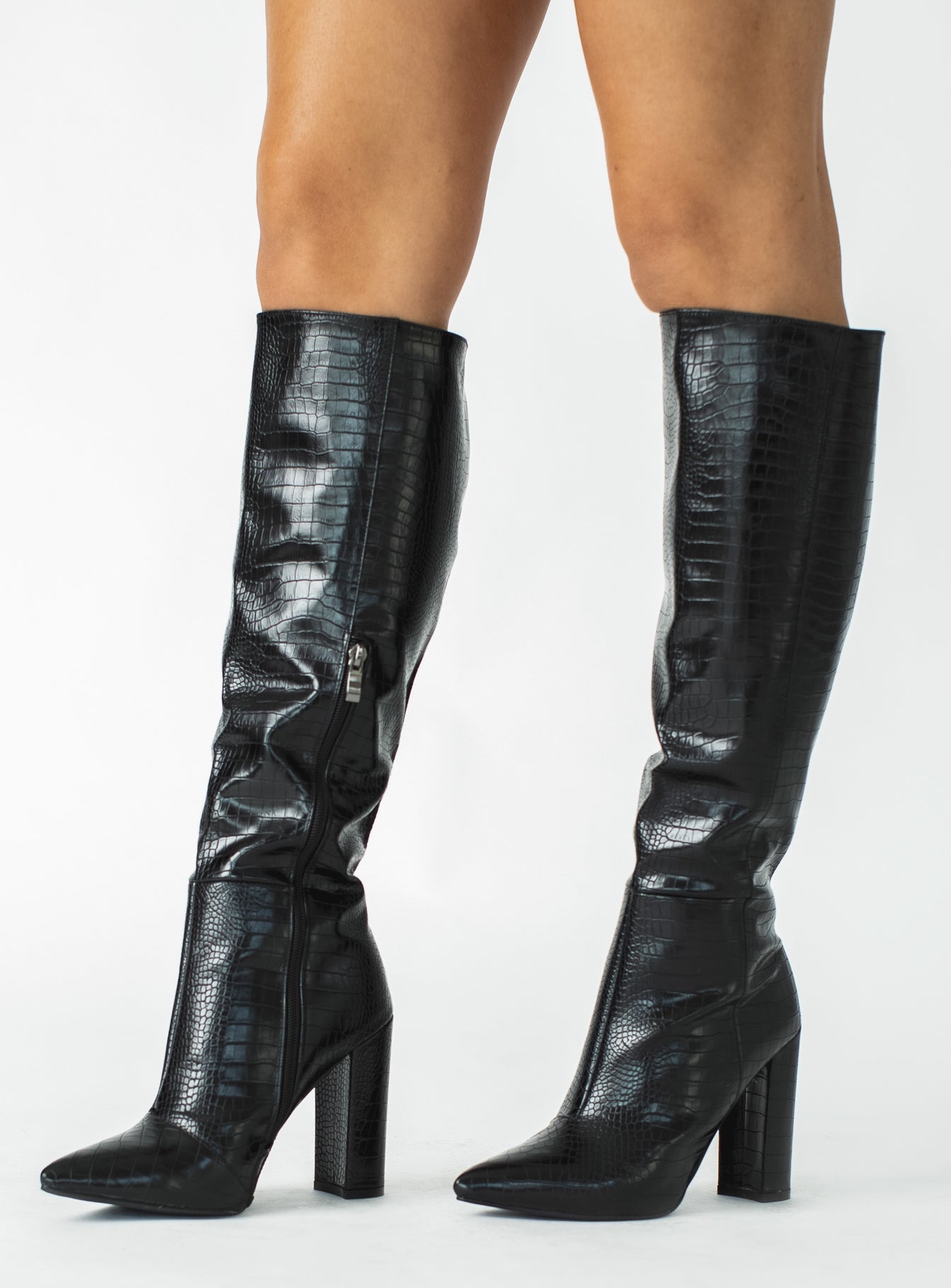 Billini Milla Croc Knee High Boots Black - Image 2