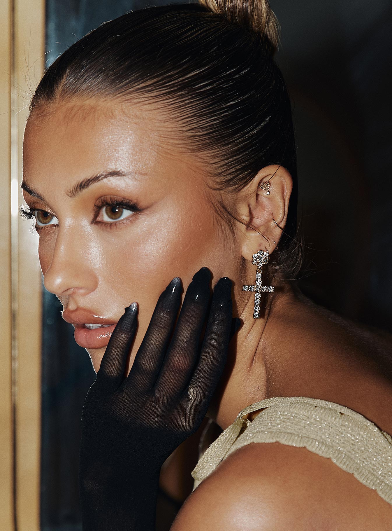 Jadu Cross Earrings Gold