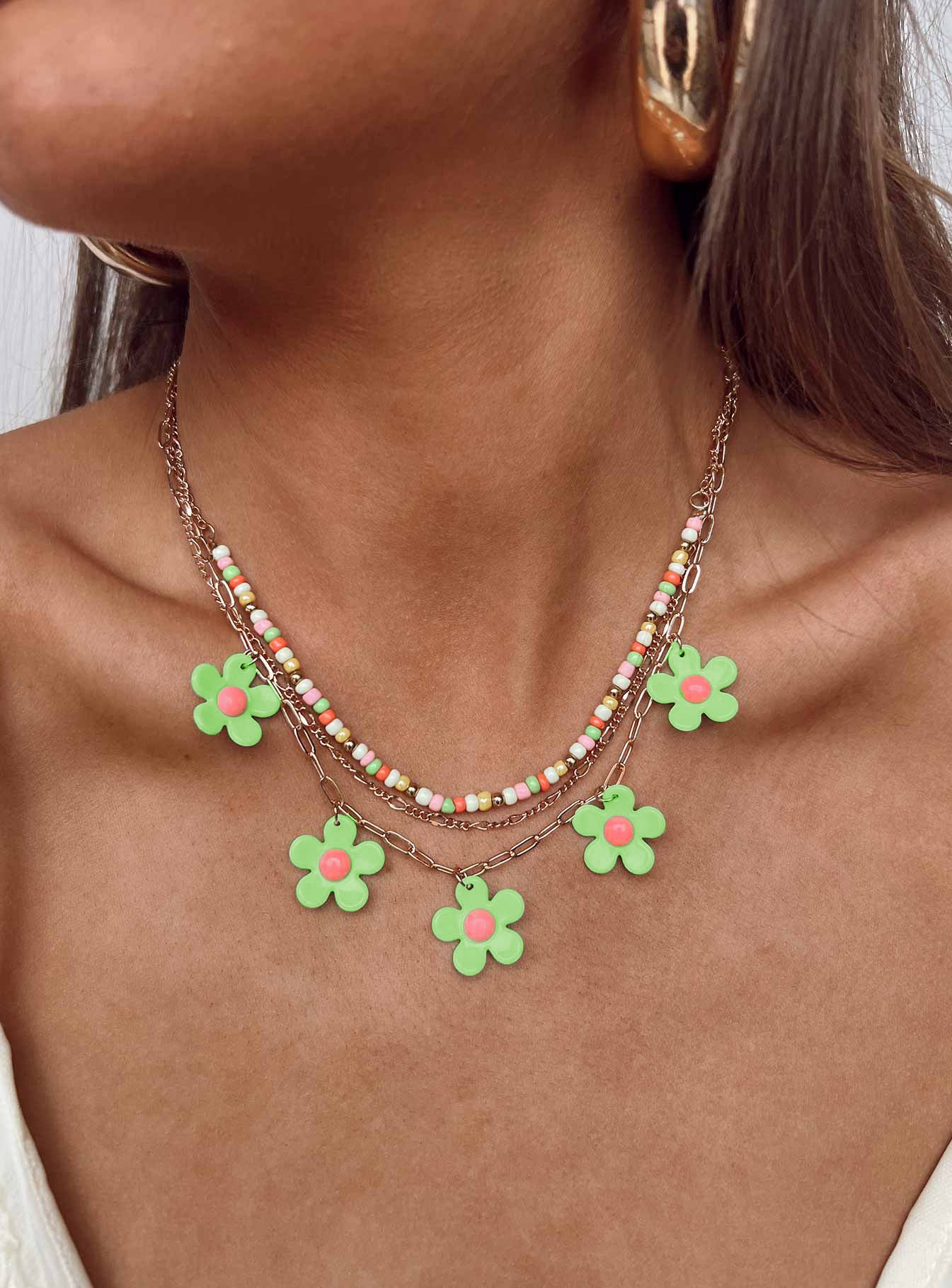 Mildara Flower Necklace Gold / Green - Image 4