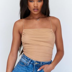 Maverick Ruched Bodysuit Beige