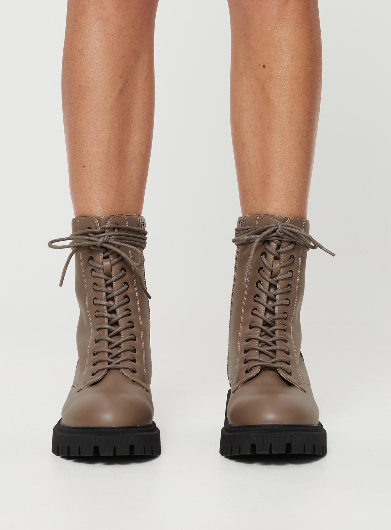 Tailor Lace Up Boots Taupe - Image 2