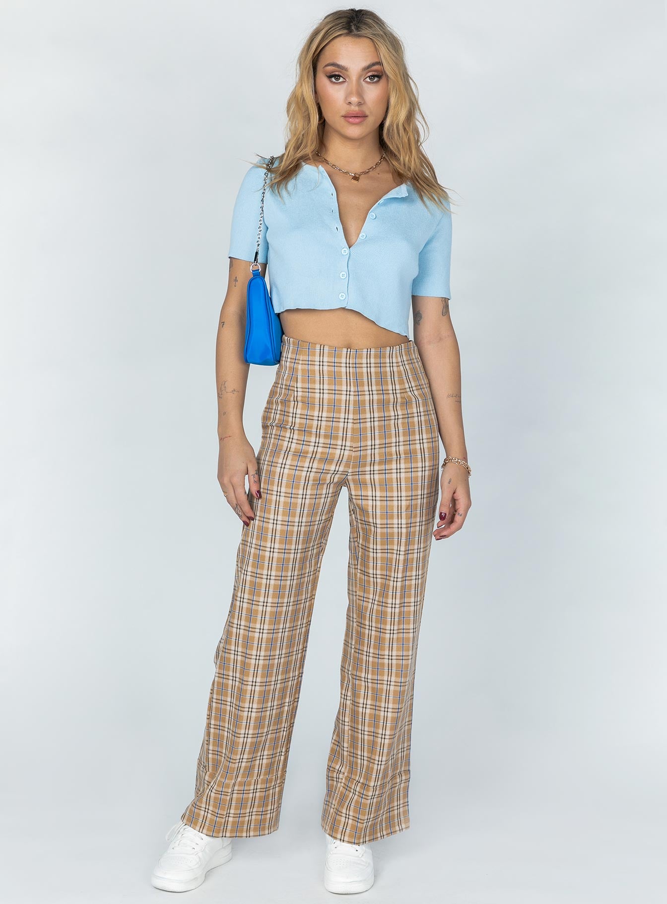 Euros Pants Brown Check - Image 2