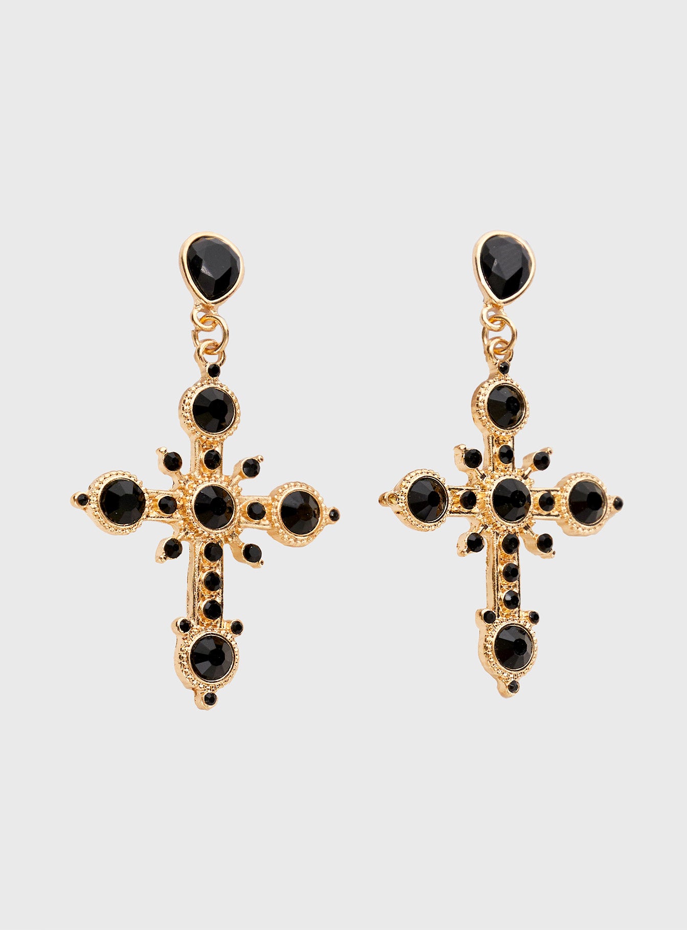 Mako Cross Earrings Gold / Black - Image 2