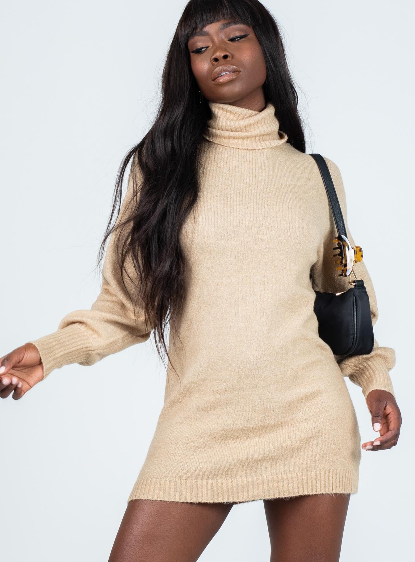 Zahara Sweater Mini Dress Beige - Image 2