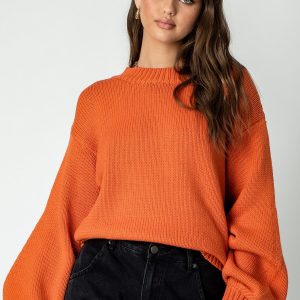 Harmony Balloon Sleeve Knit Sweater Orange