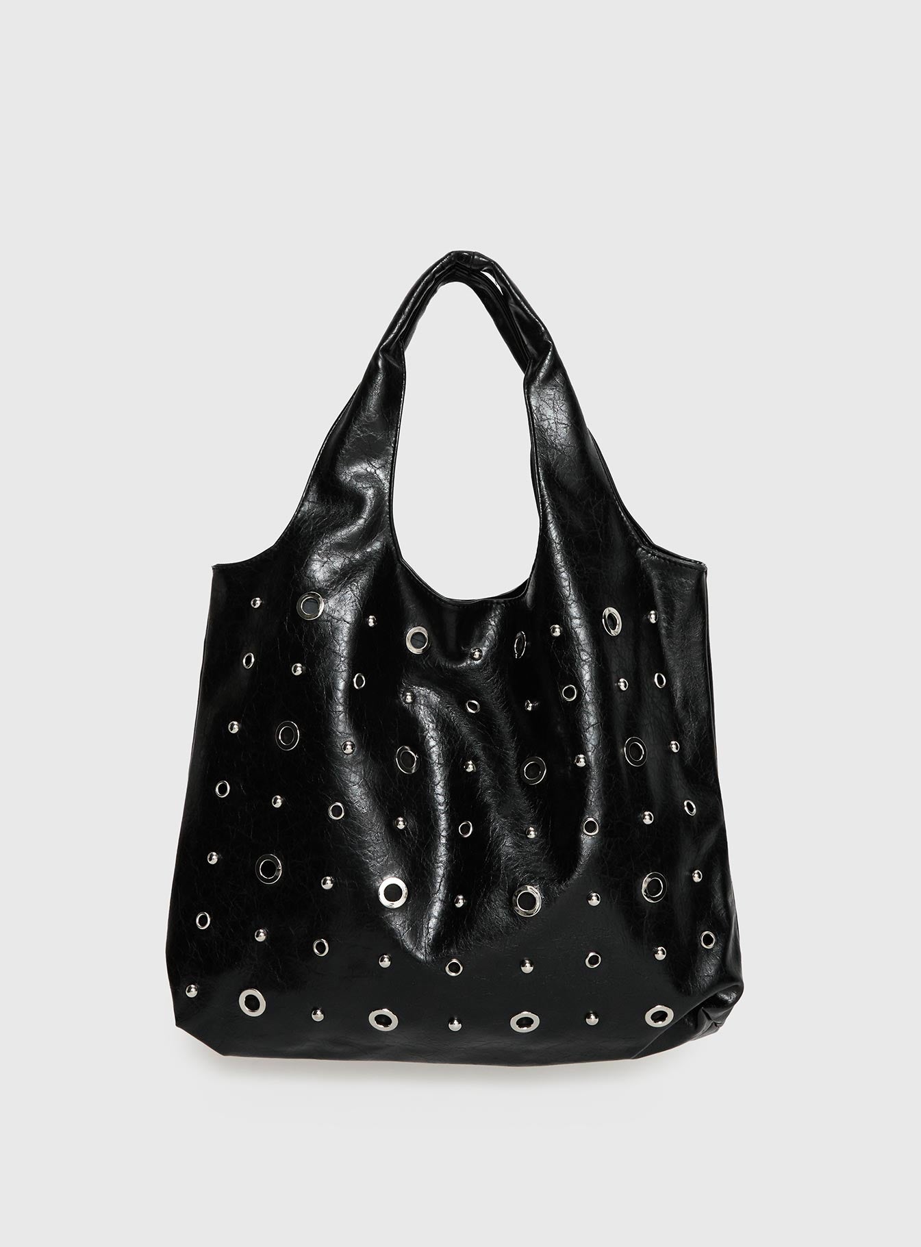 Find Your Love Eyelet Detail Shoulder Bag Black - Image 2