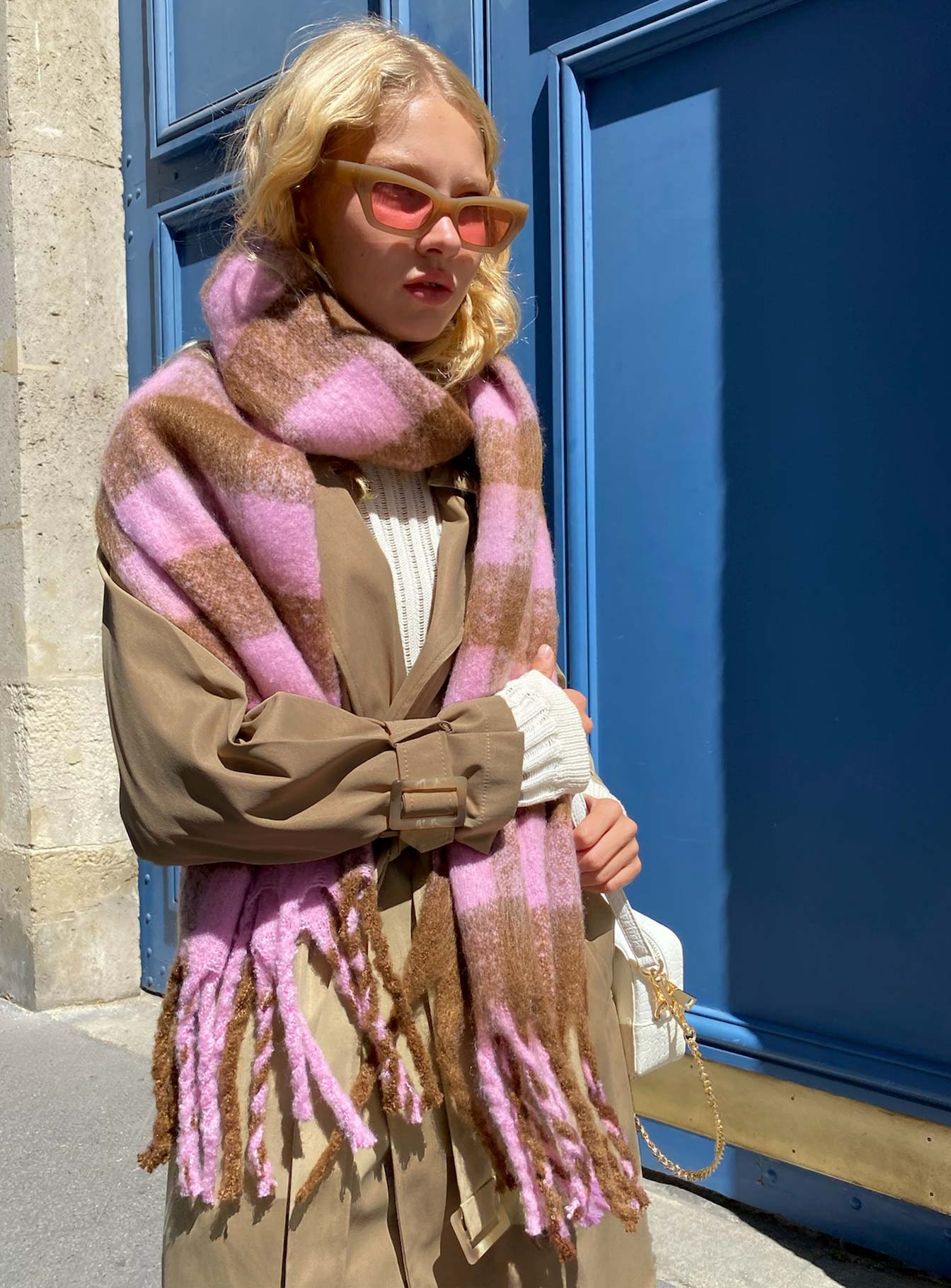 Piero Check Scarf Pink / Brown - Image 6