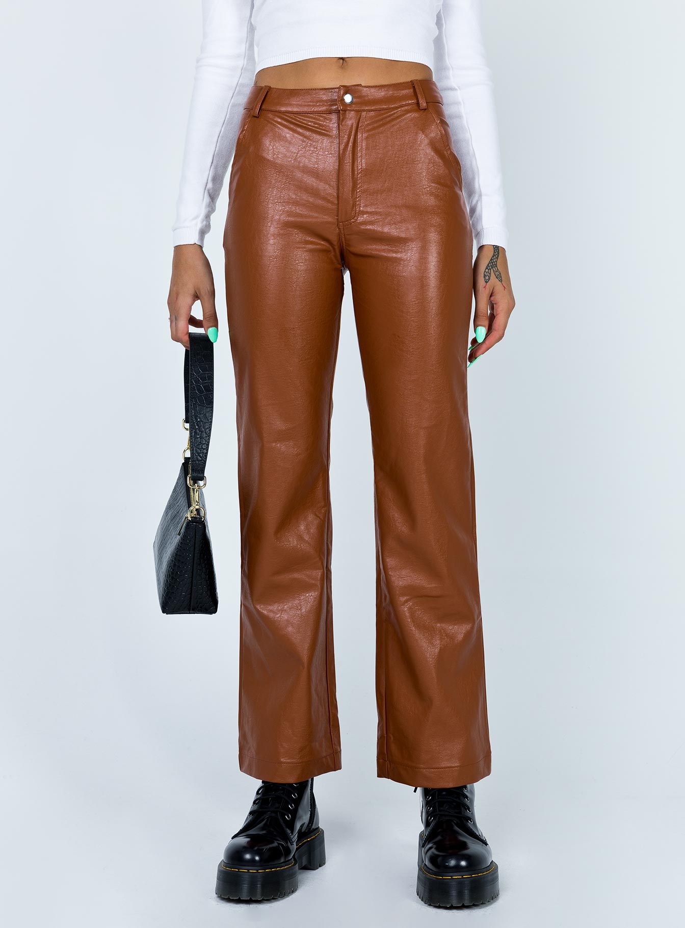 Ashlea PU Pants Brown - Image 2