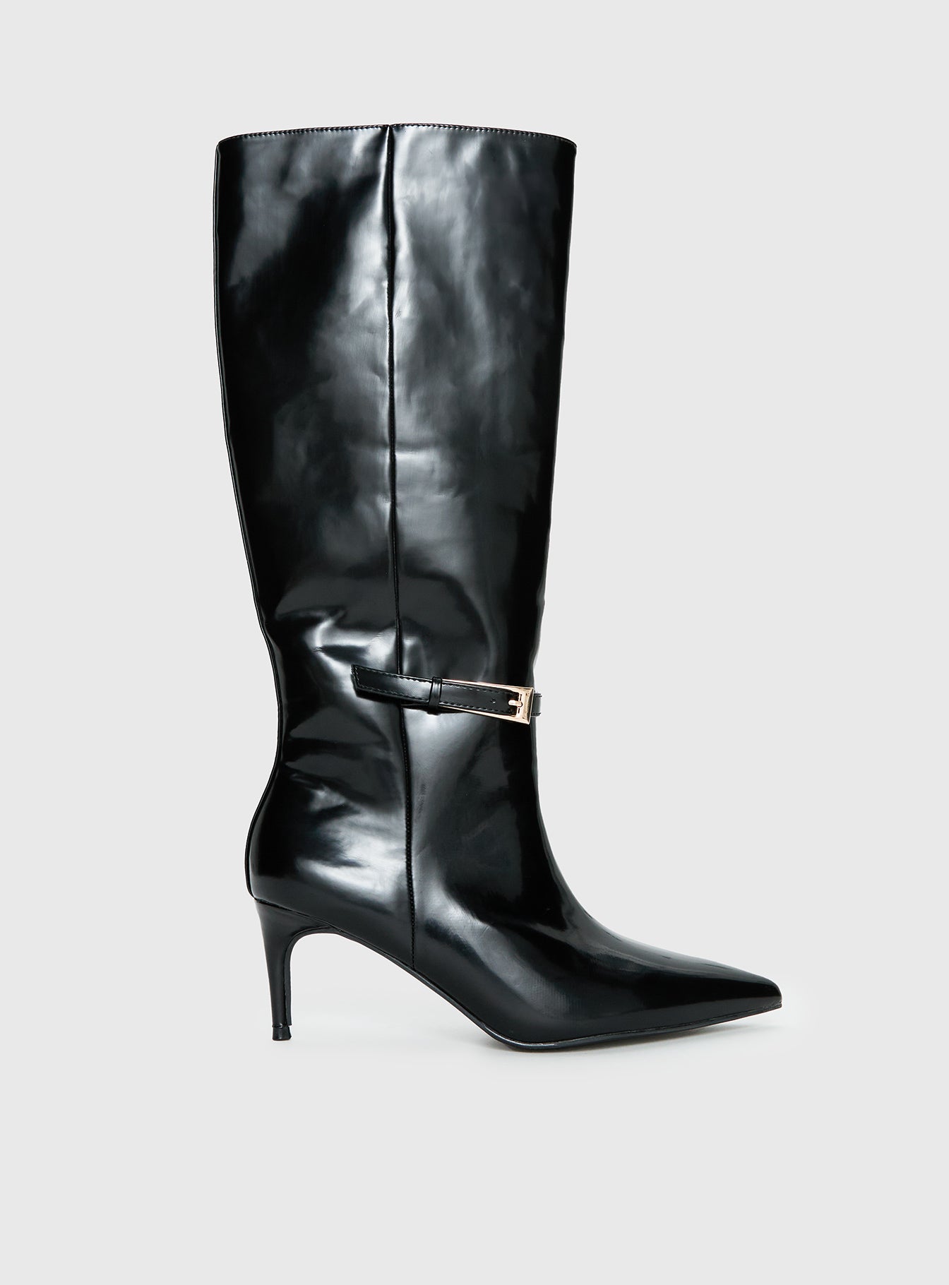 Glazed Knee High Boots Black - Image 2