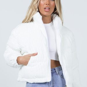 Alexa Cord Puffer Jacket White
