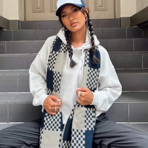 Ruthie Check Scarf Navy / White