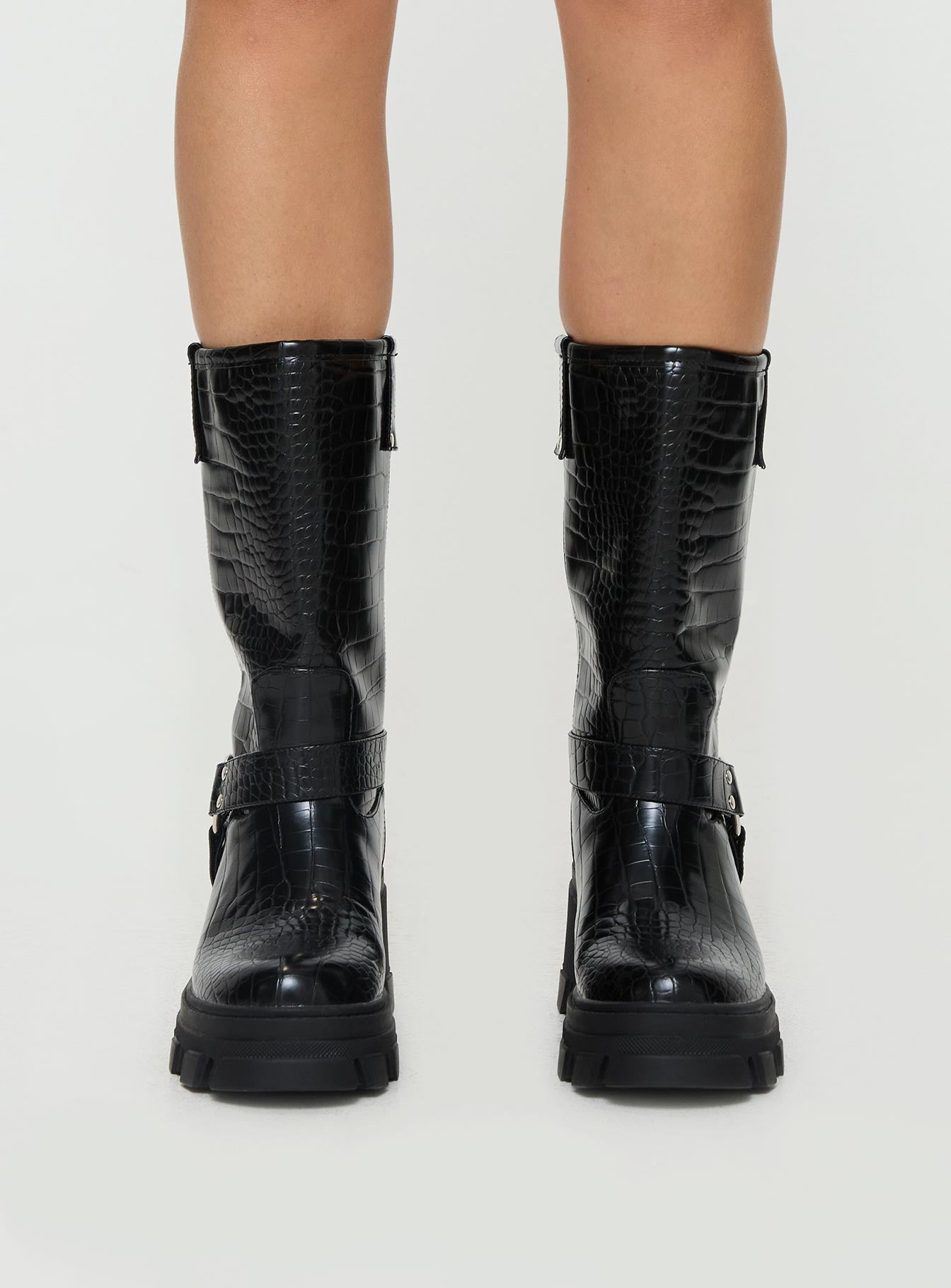 Boyfriend Boots Black Croc - Image 2