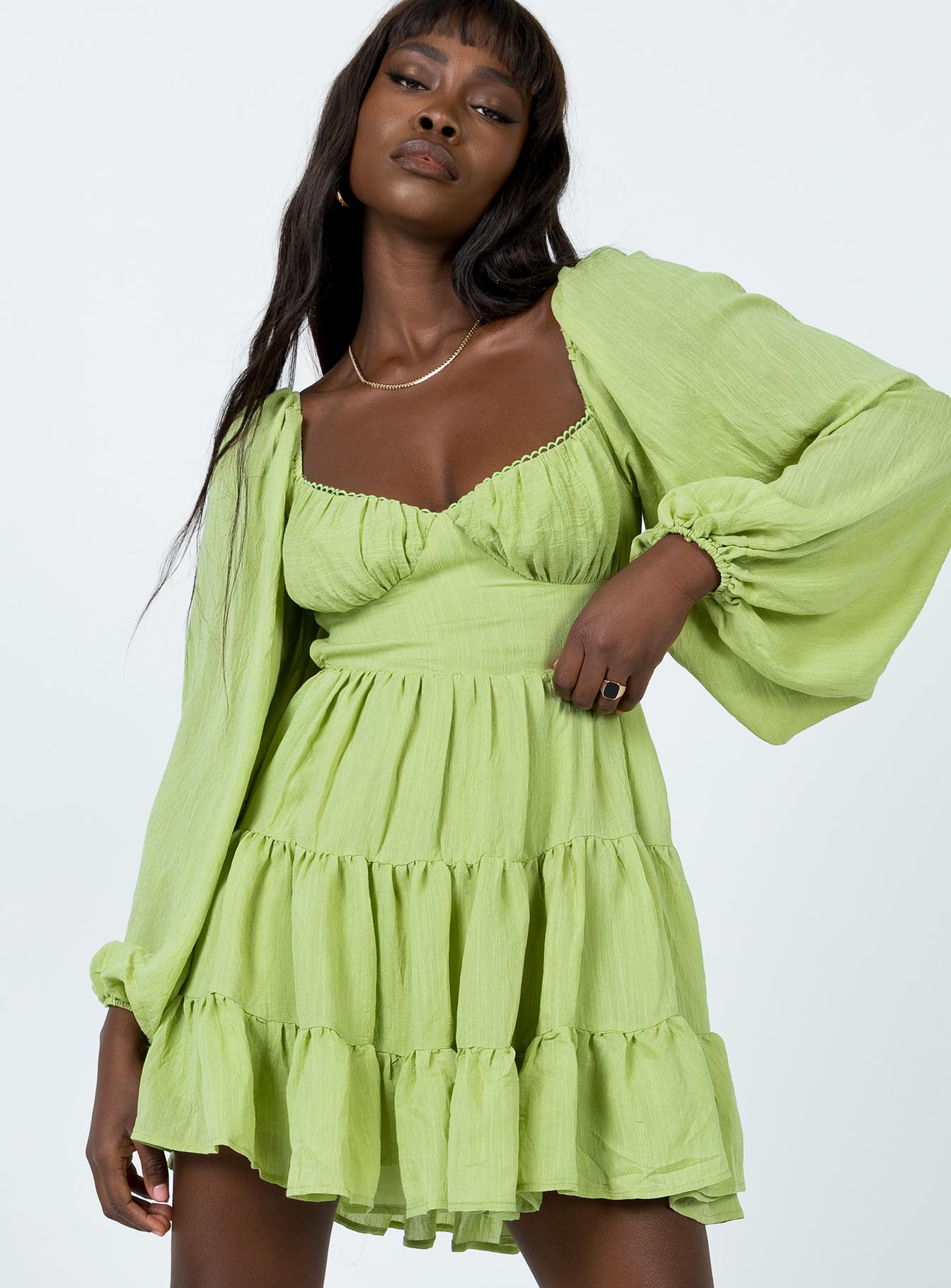 Danny Long Sleeve Mini Dress Green - Image 3