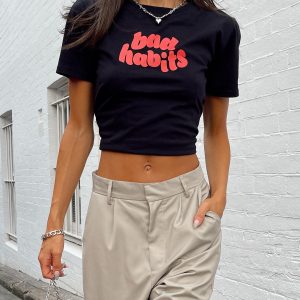 Motel Shrunk Tee Bad Habits Black