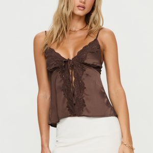 Carmila Satin Tie Detail Top Brown