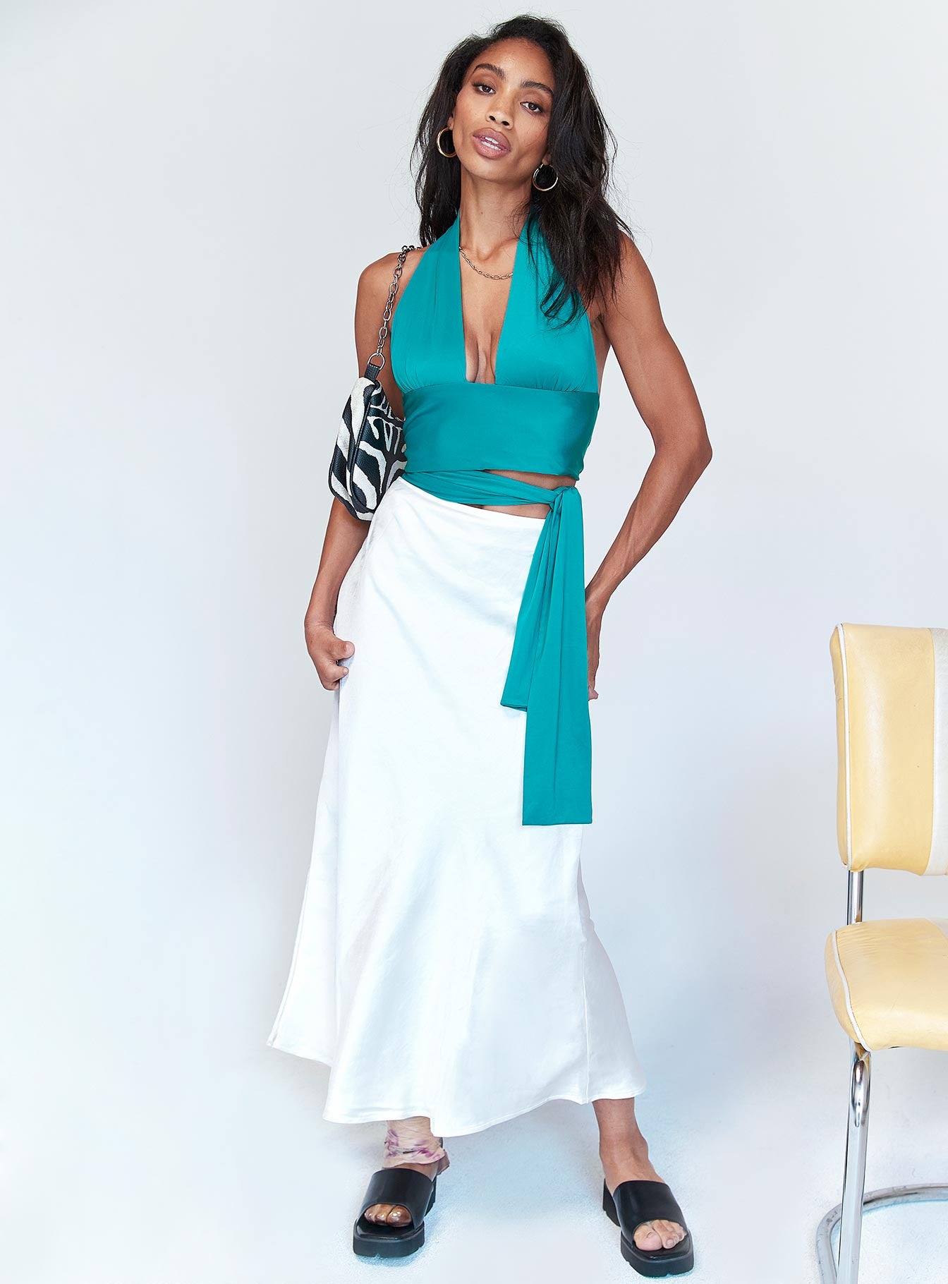 Tyra Satin Midi Skirt White - Image 5