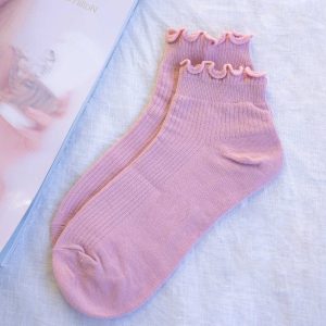 Ribbed Ruffle Socks Baby Pink
