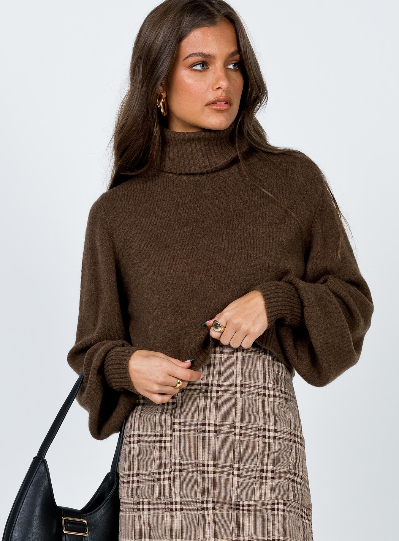 Zahara Cropped Turtleneck Sweater Brown - Image 2