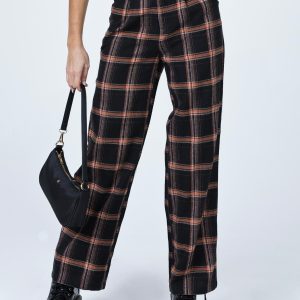 City Skies Wide Leg Check Pant Black