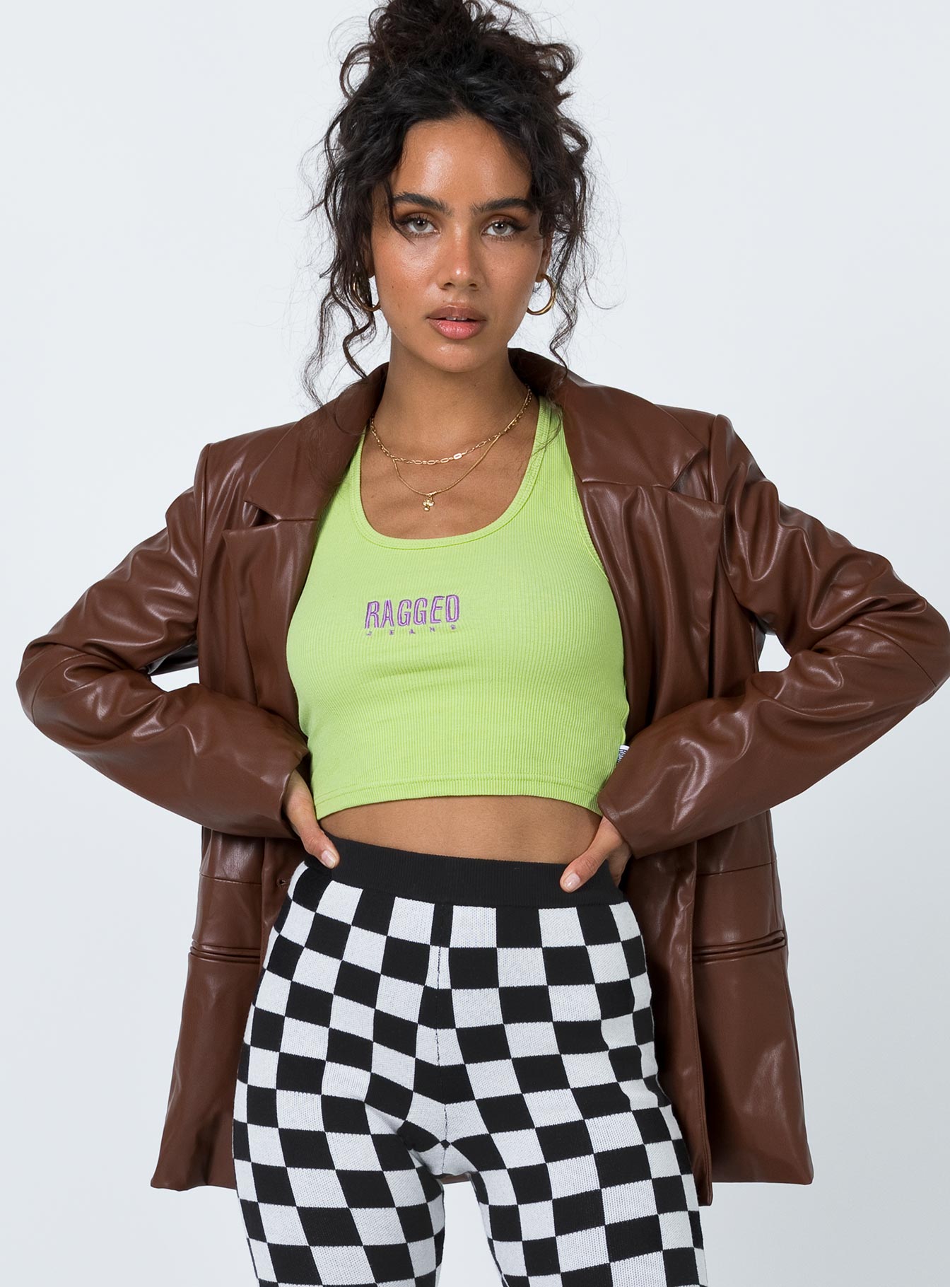 Morrison Faux Leather Blazer Brown - Image 5