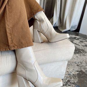 Jamie Croc Platform Boots Cream
