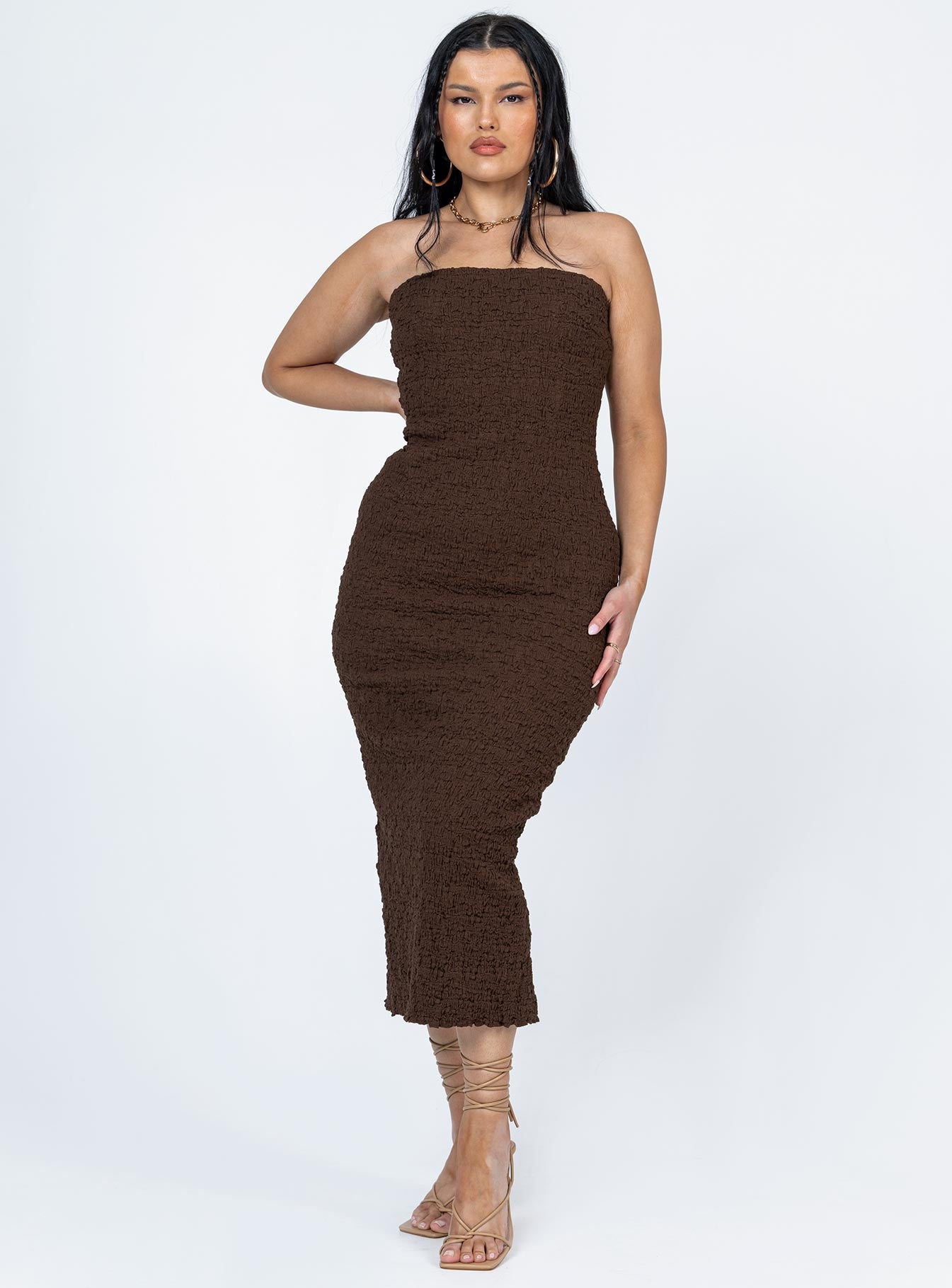 Kei Midi Dress Brown - Image 2