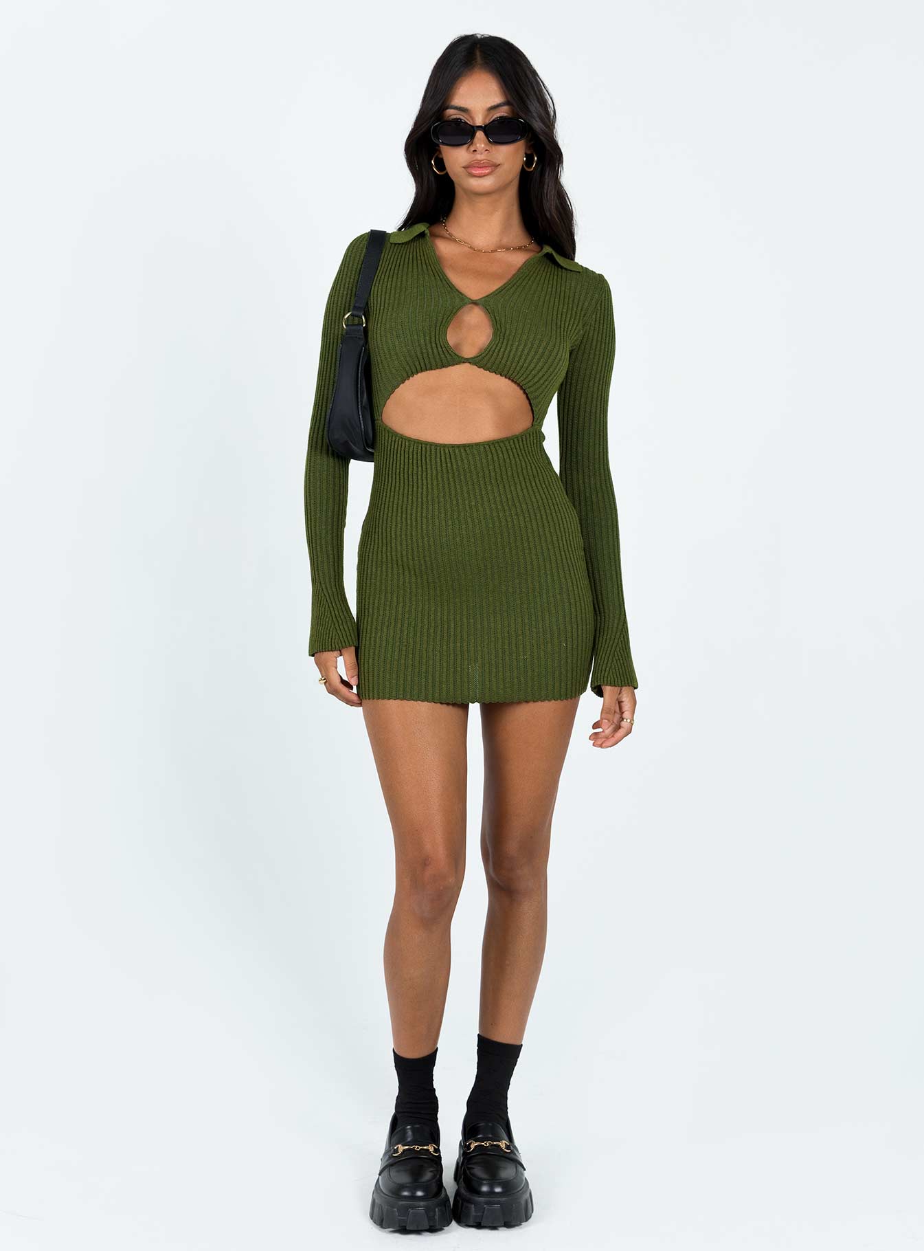 Demit Long Sleeve Mini Dress Khaki - Image 3