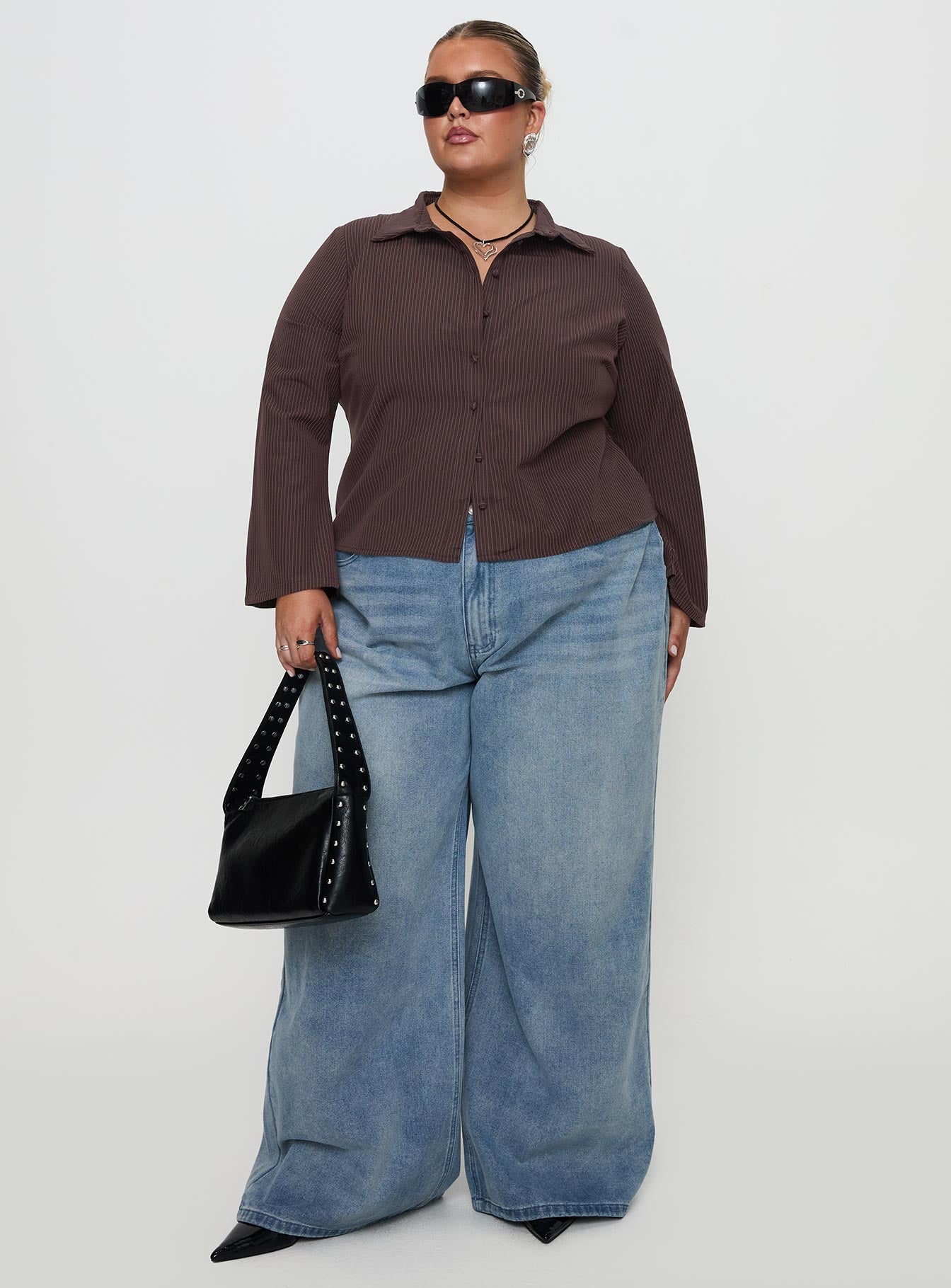 Anni Pinstripe Shirt Brown Curve - Image 3