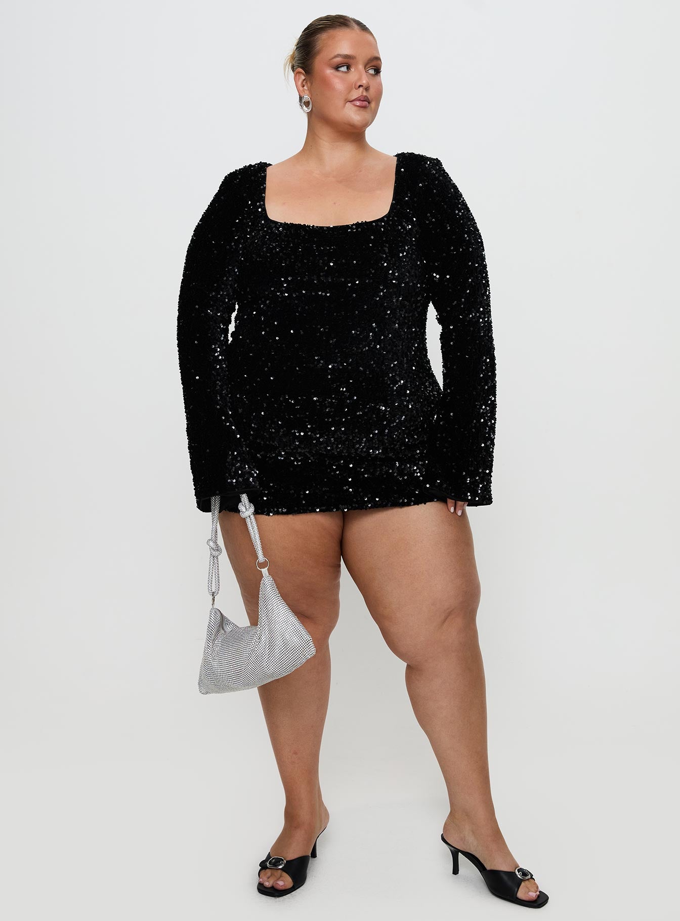 Vinelle Long Sleeve Mini Dress Black Curve - Image 3