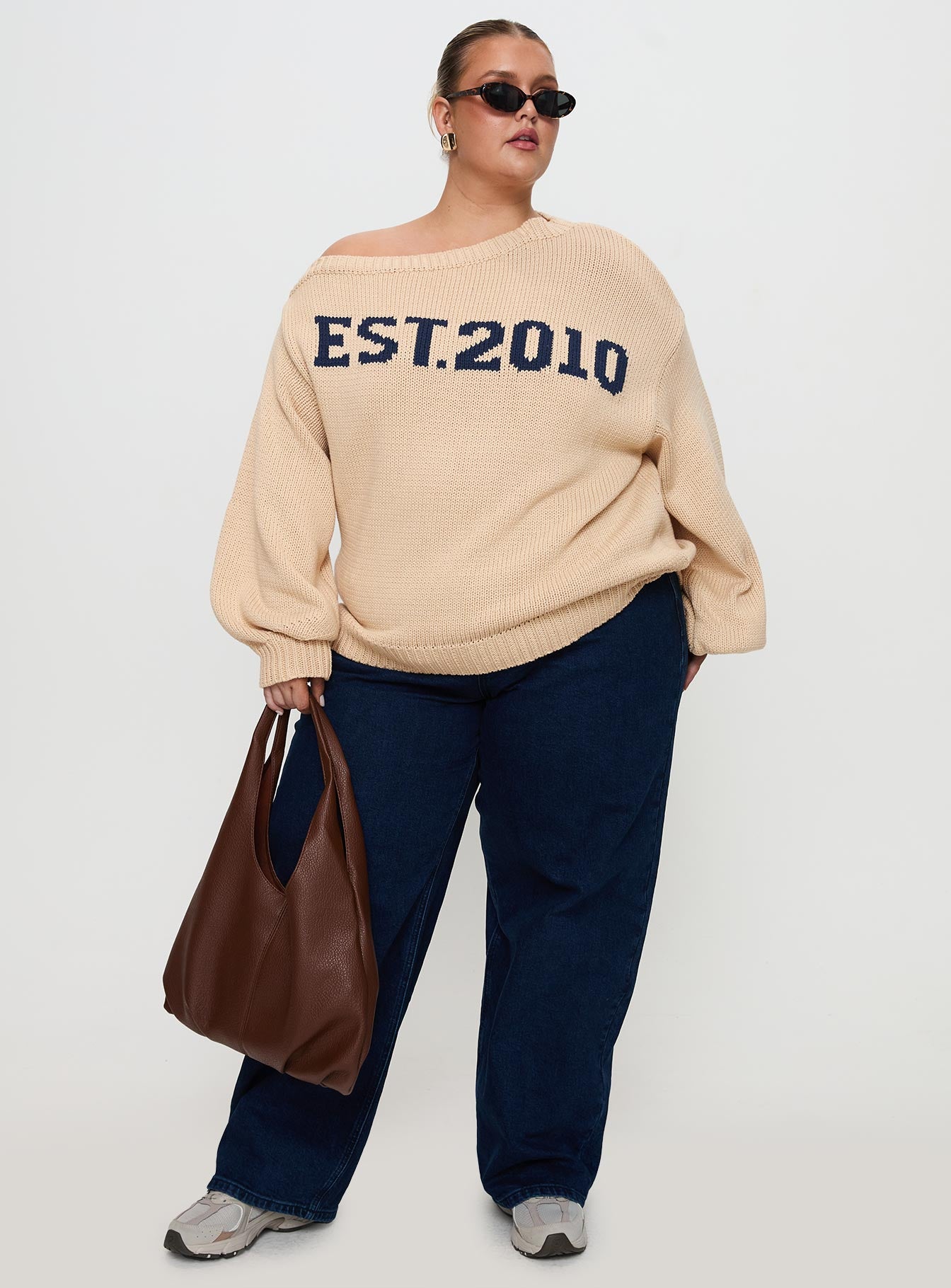 Jadynn Off Shoulder Knit Sweater Cream Curve - Image 3