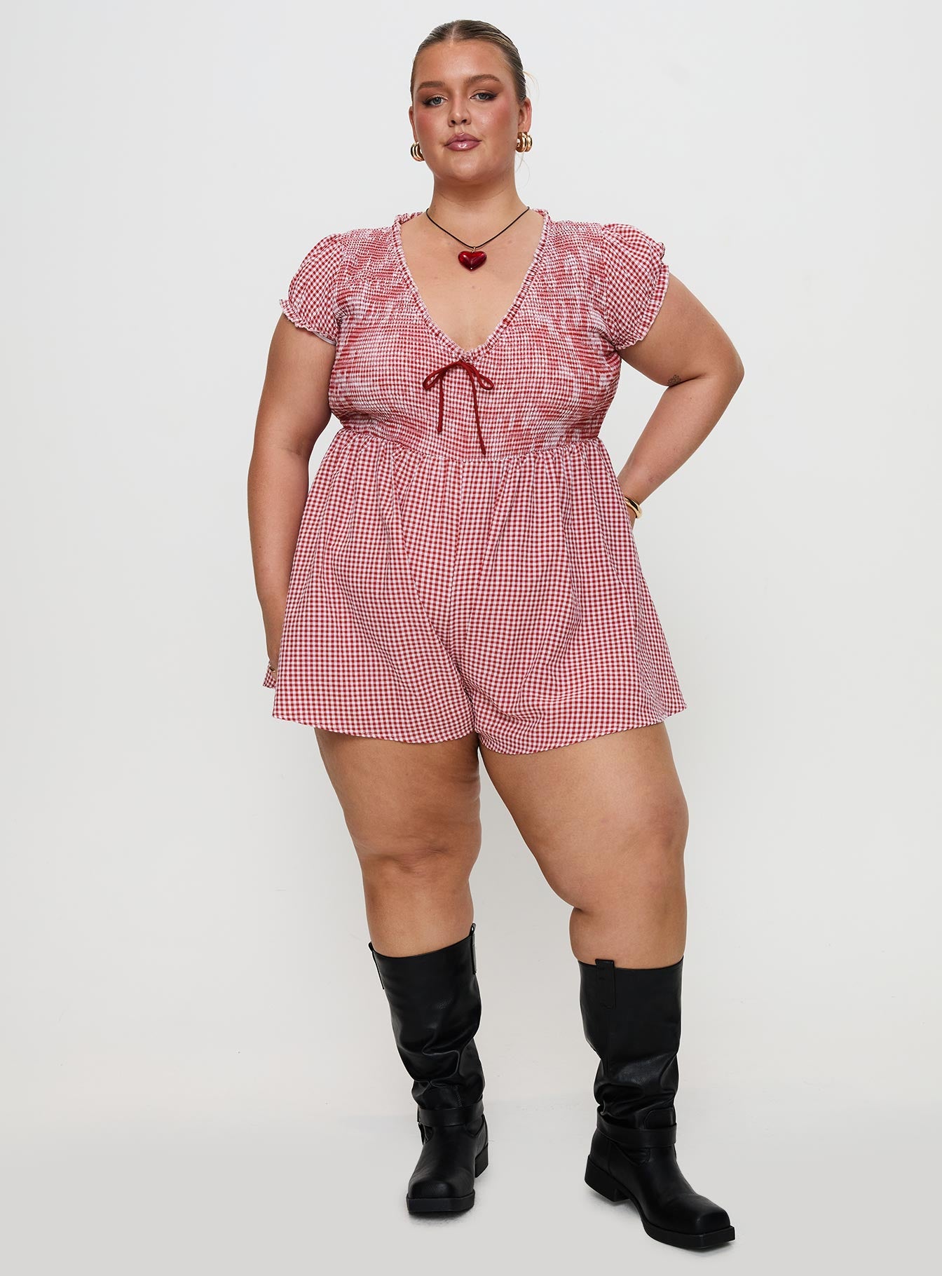 Wescott Gingham Playsuit Red / White Curve - Image 3