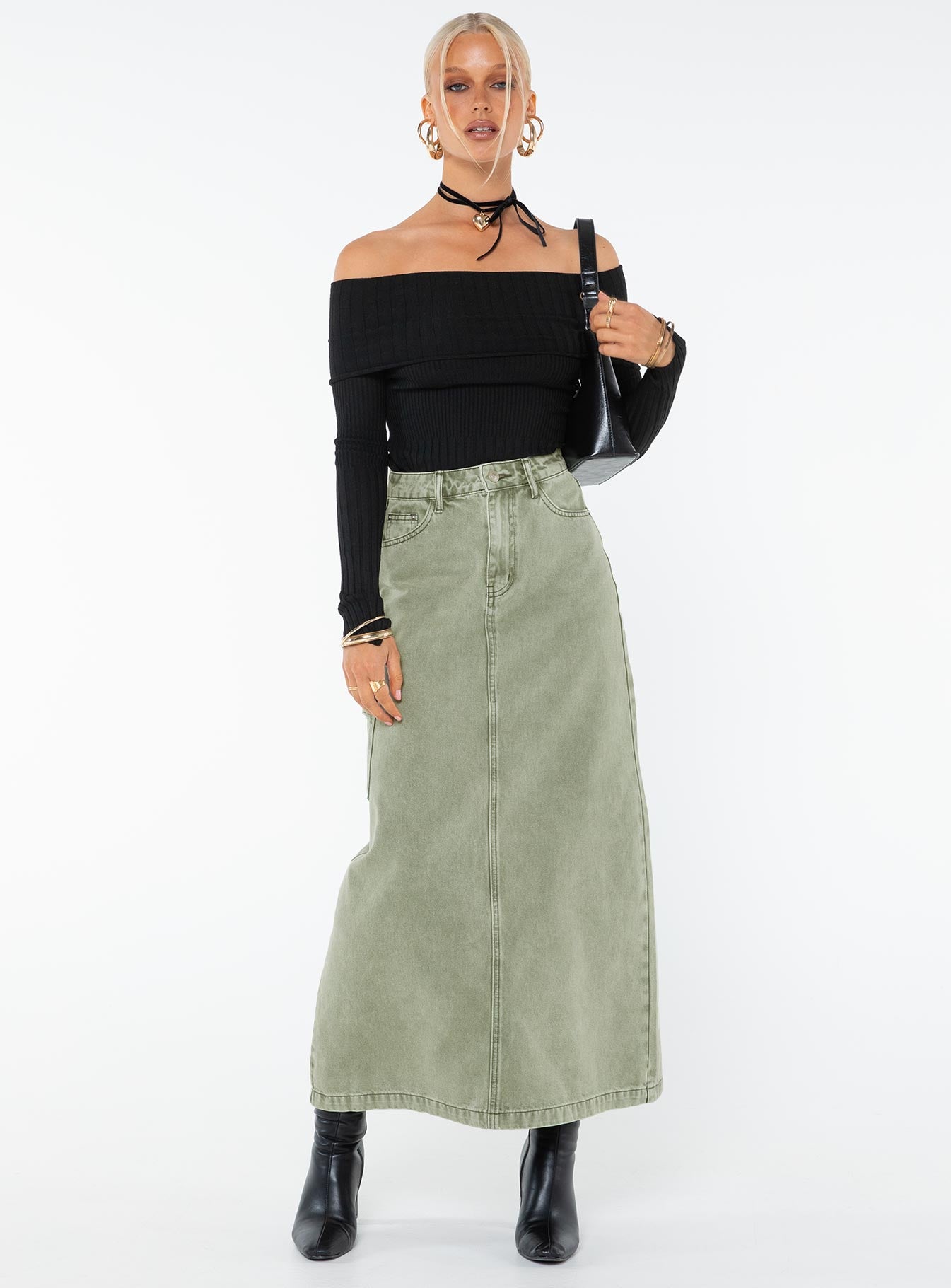 Mcguane Denim Midi Skirt Green - Image 3