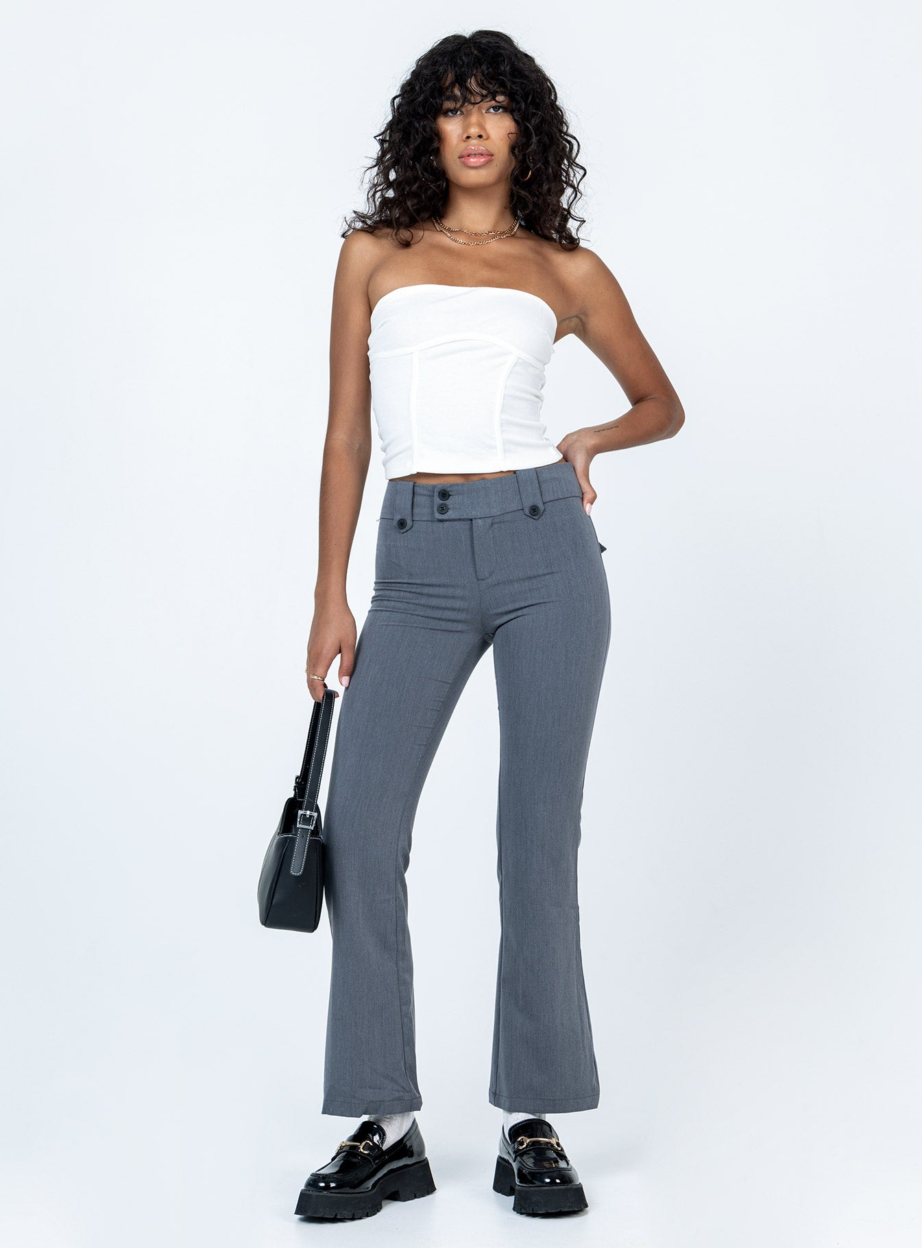 Yianna Low Waist Flare Pants Grey - Image 3