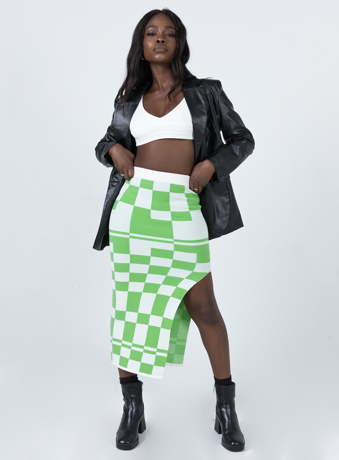 Whitemore Checkboard Midi Skirt Green - Image 2
