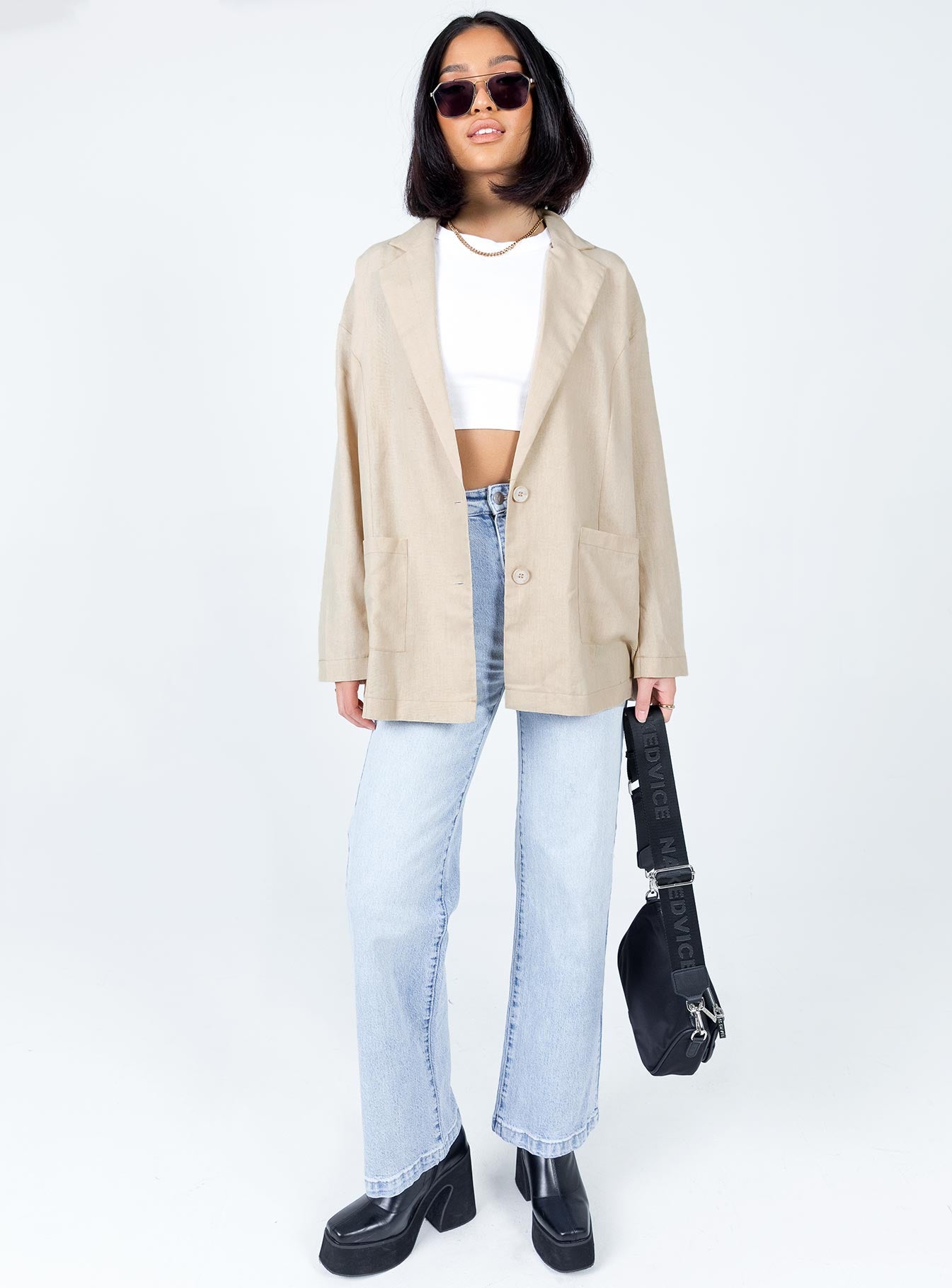 Amber Oversized Linen Blazer Beige - Image 3