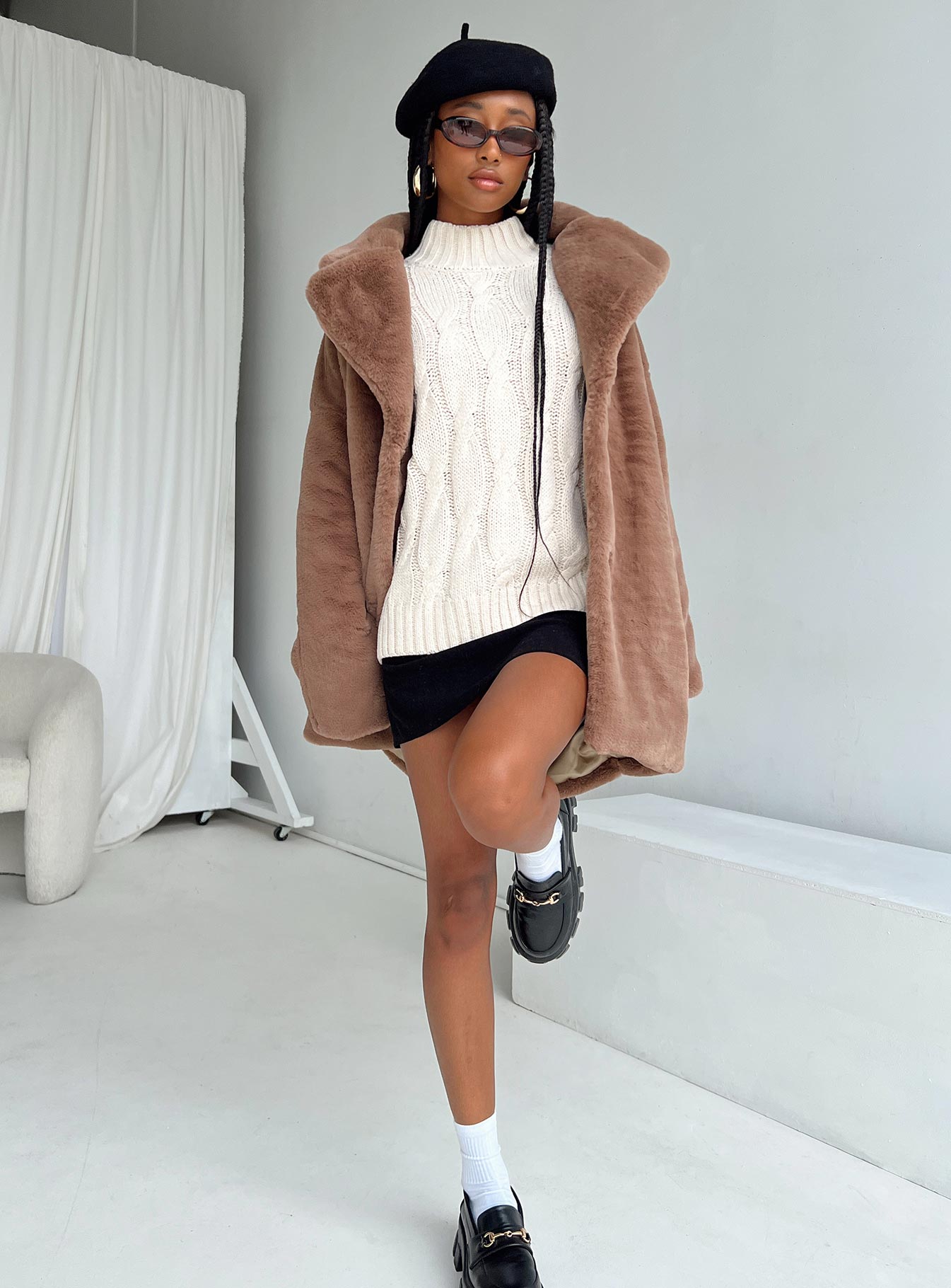 Angus Faux Fur Coat Brown - Image 2
