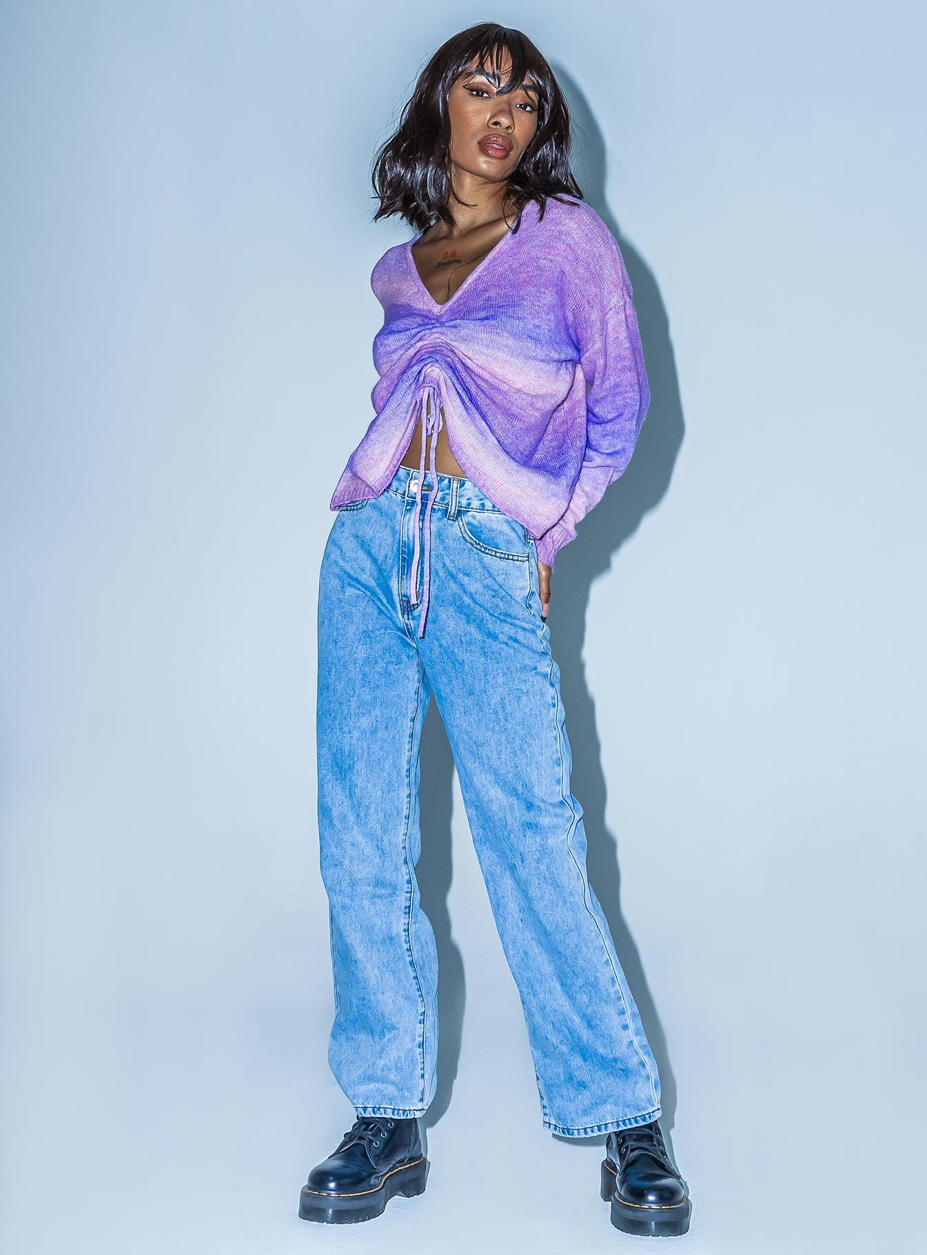 Gwenith Ruched Sweater Purple - Image 2