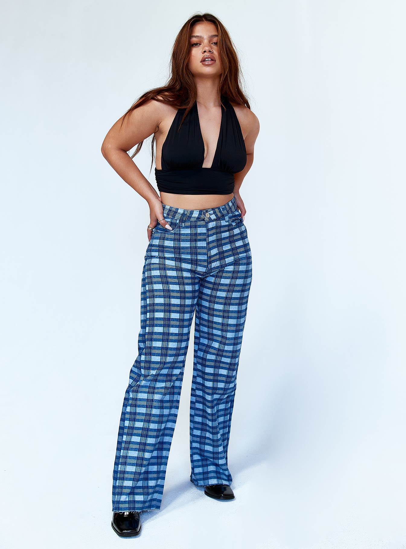 Alice Wide Leg Check Jeans Denim - Image 2