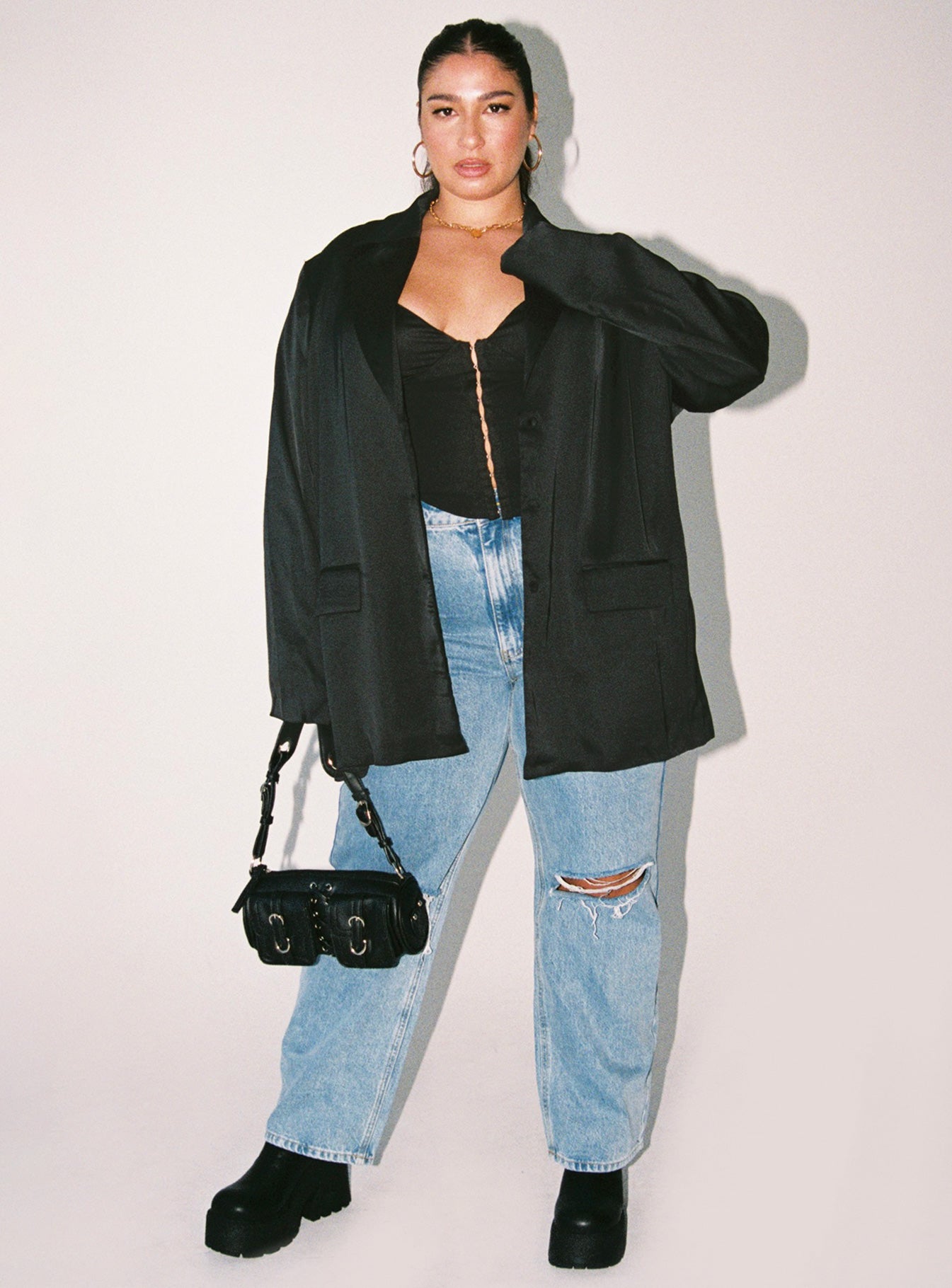 Toddy Satin Blazer Black Curve - Image 2