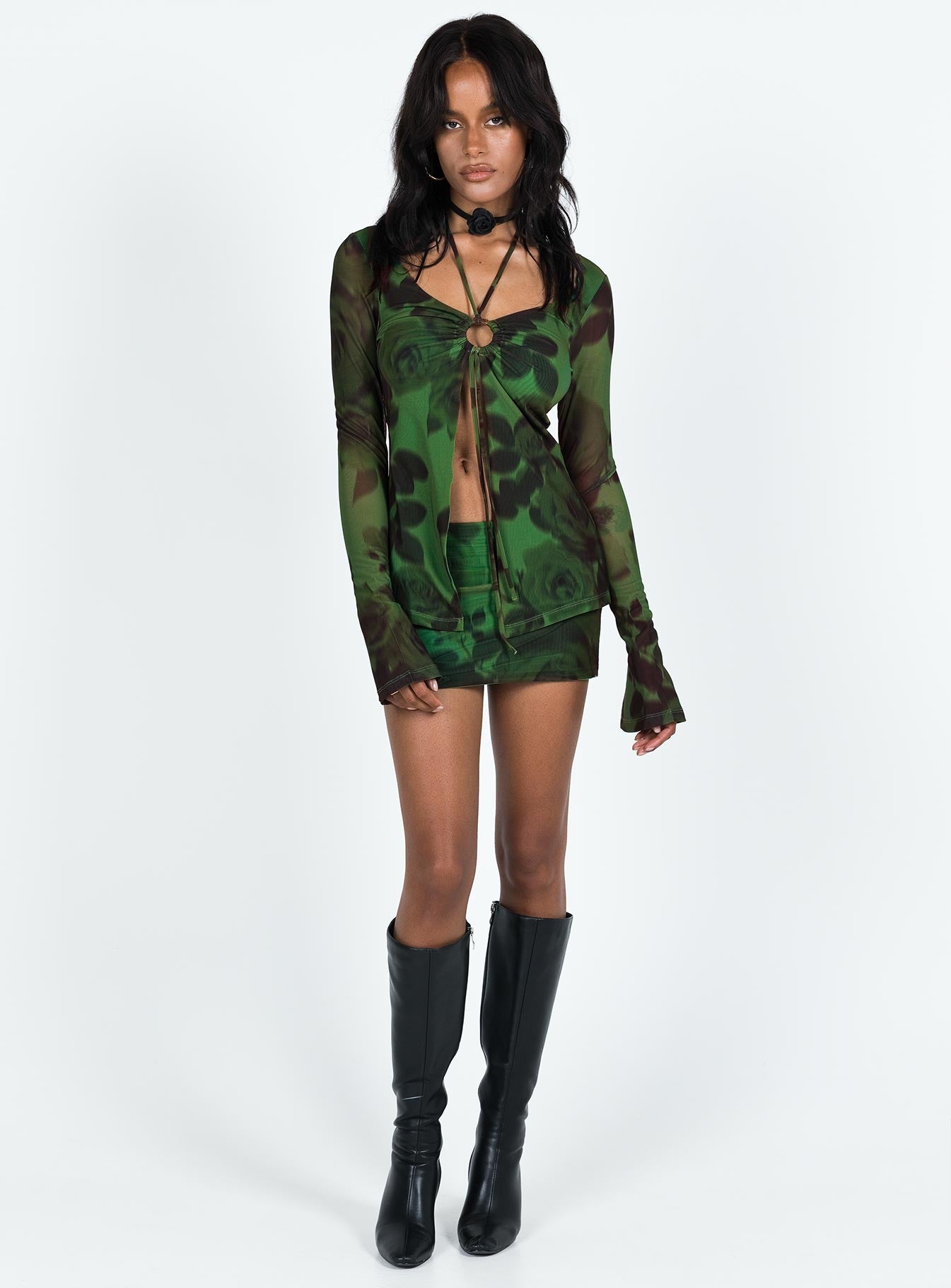 JGR & STN Thorne Low Rise Mini Skirt Green - Image 3