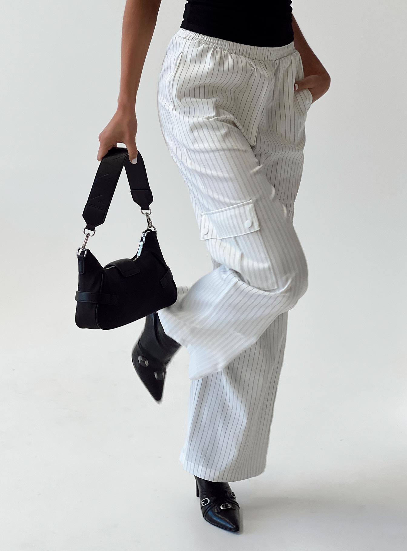 Lista Elastic Pocket Pants White Pinstripe - Image 2