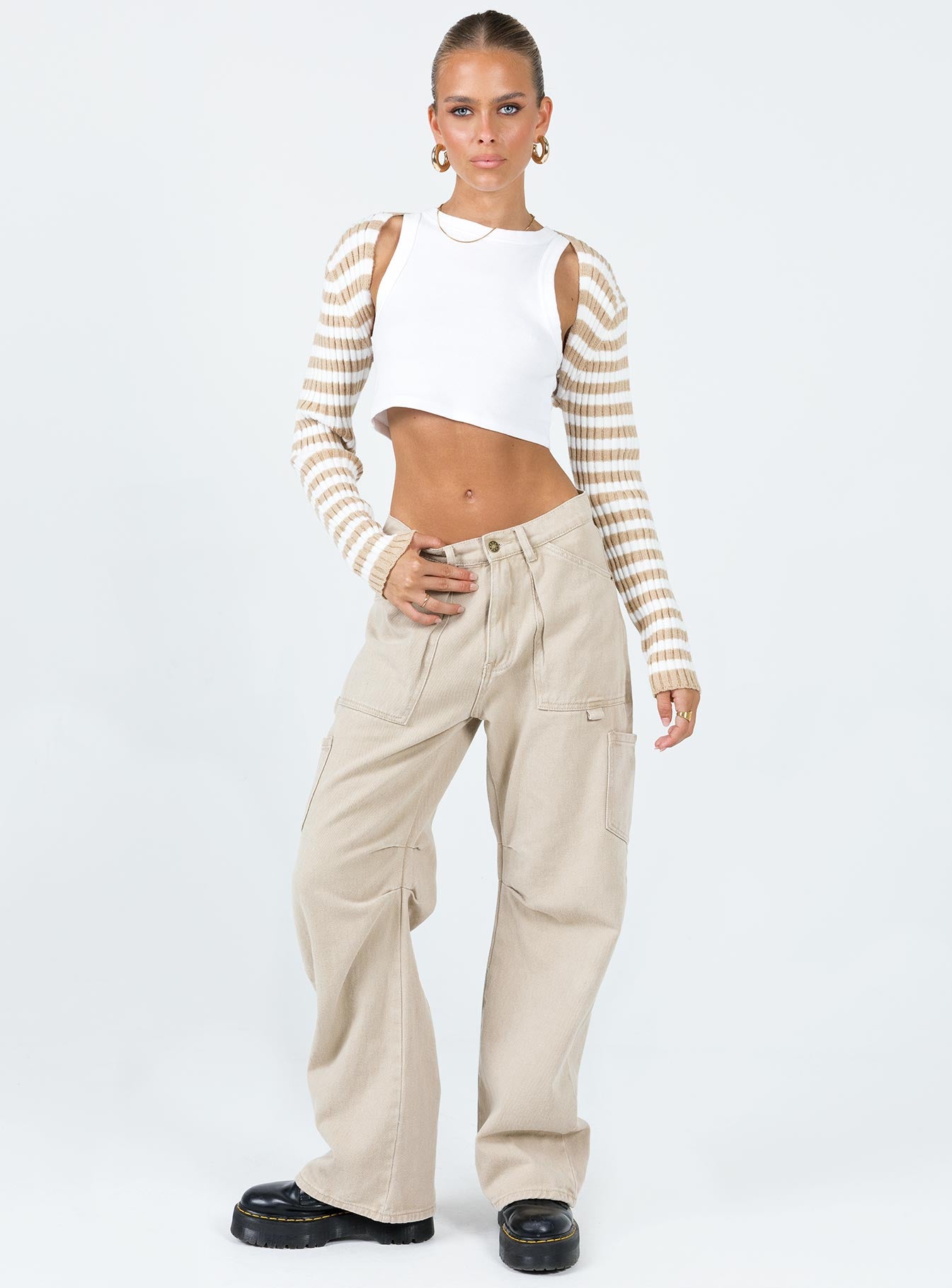 Aytan Bolero Sweater Beige/White - Image 3