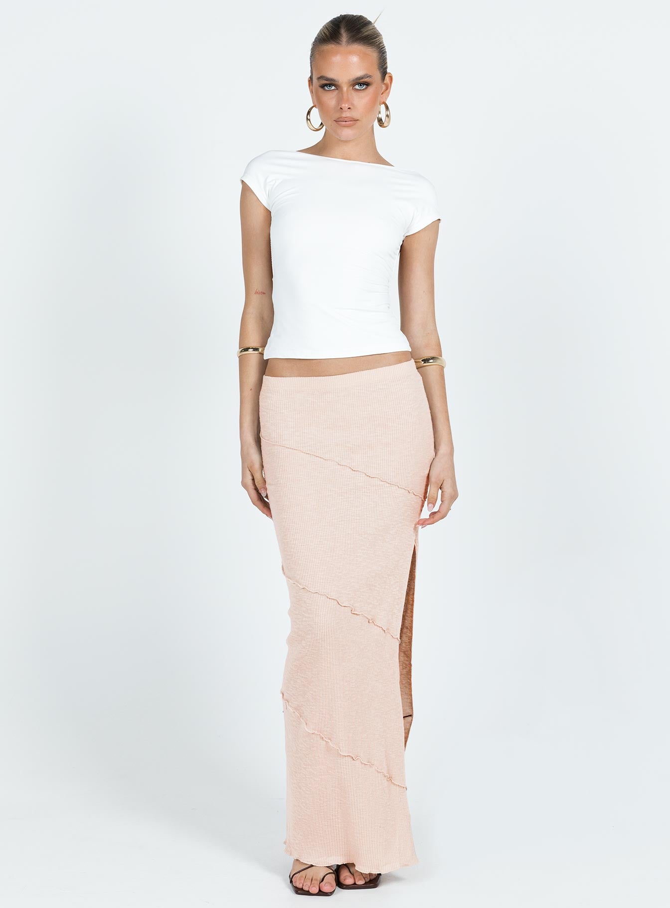 Oscar Split Maxi Skirt Beige - Image 3