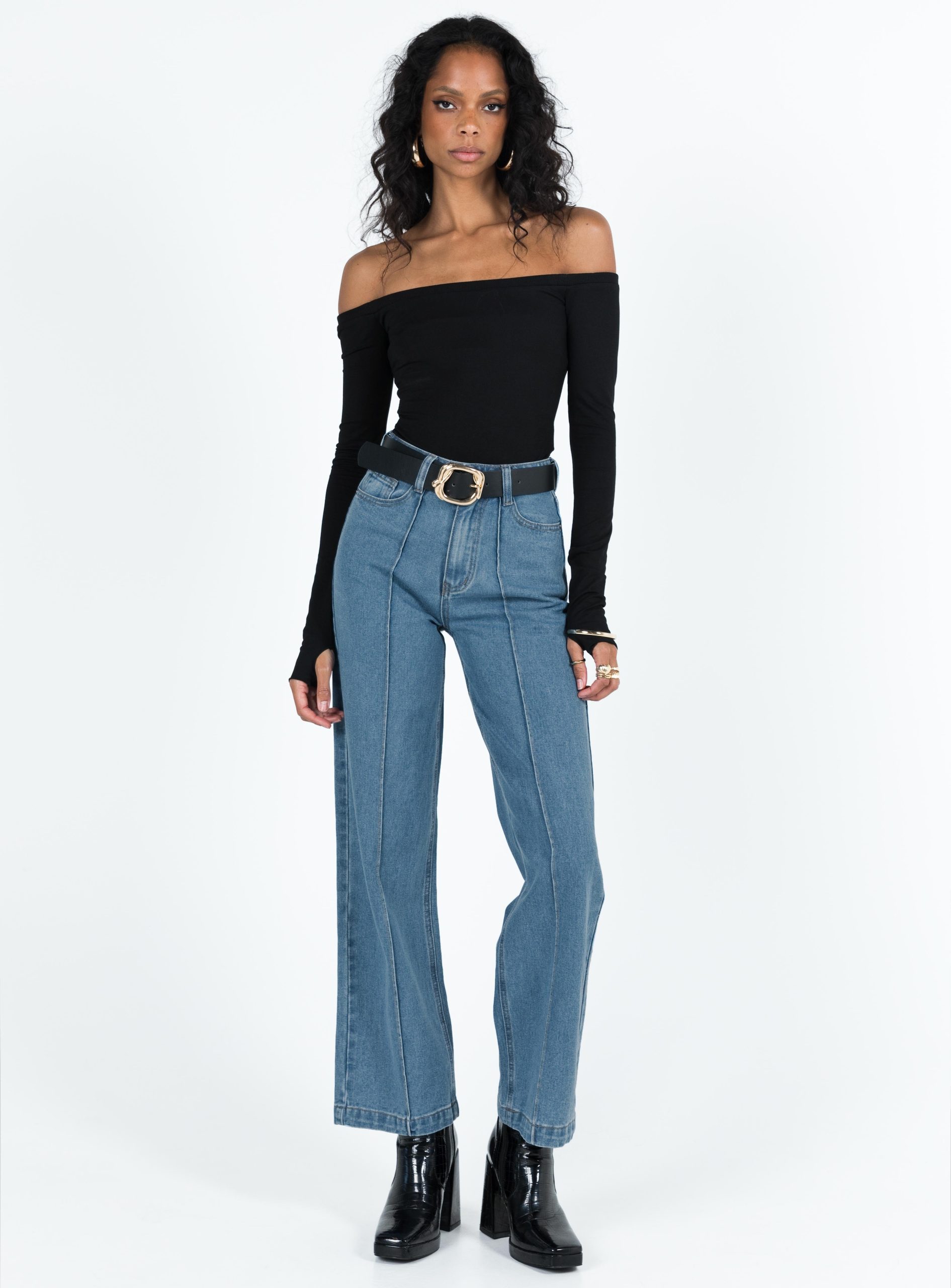 Booran Wide Leg Mid Wash Denim Jean - Image 2