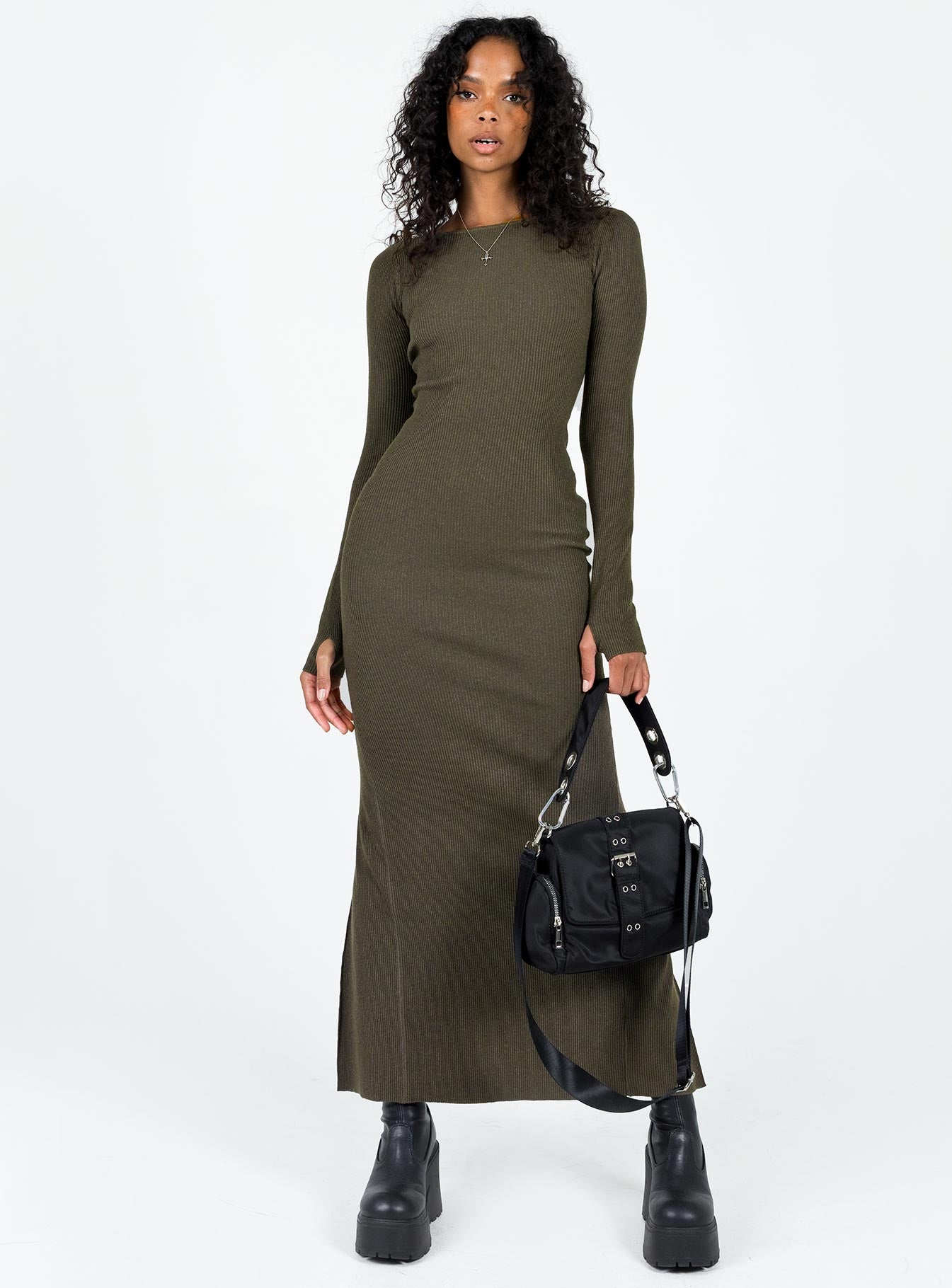 Karim Ribbed Knit Maxi Dress Khaki - Image 3
