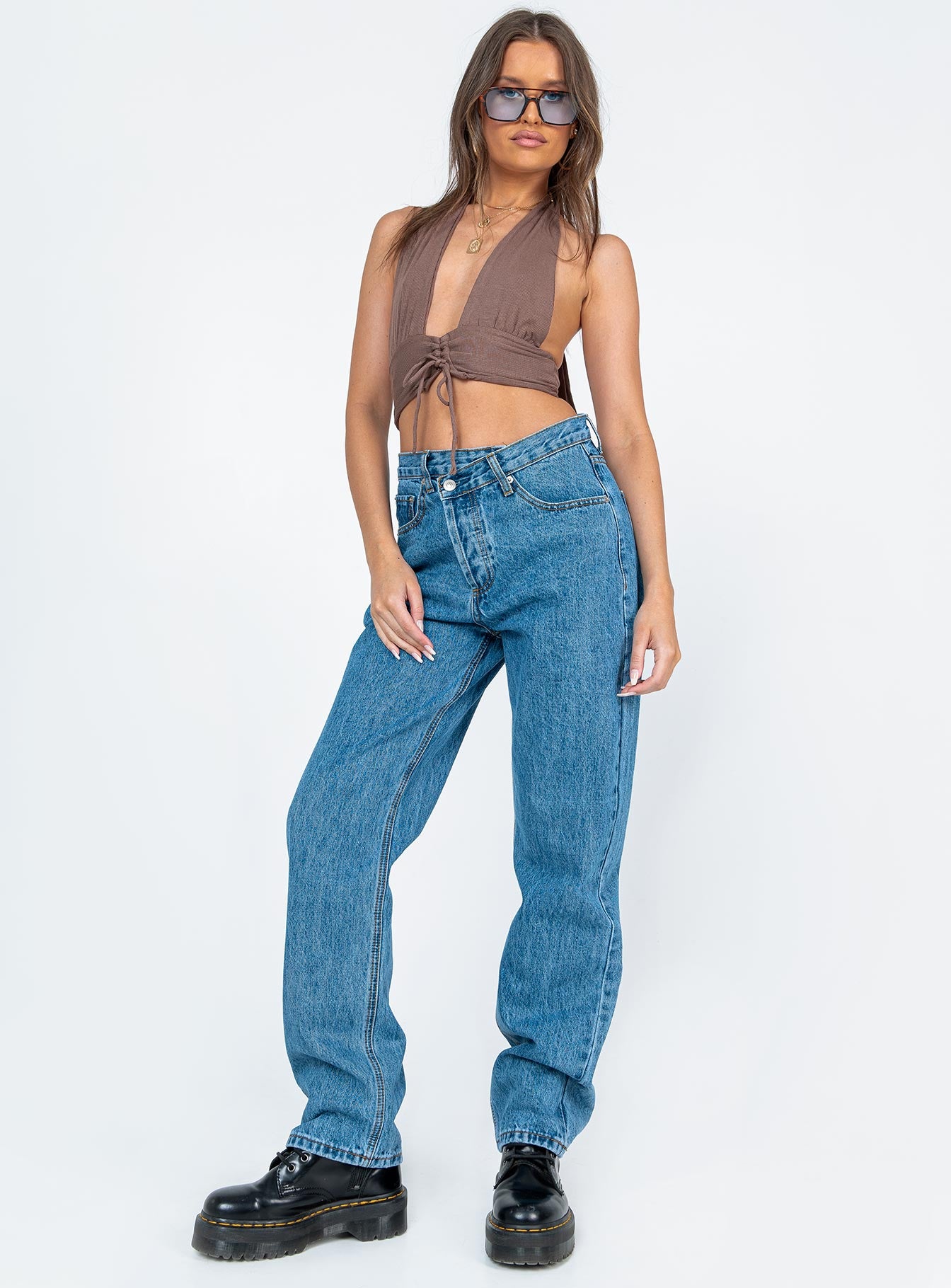 Holly Asymmetric Straight Leg Jean Mid Wash Denim - Image 3