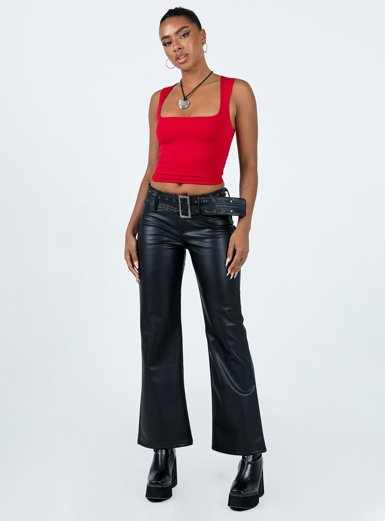 Torridon Eyelet Belt Faux Leather Pants Black - Image 2