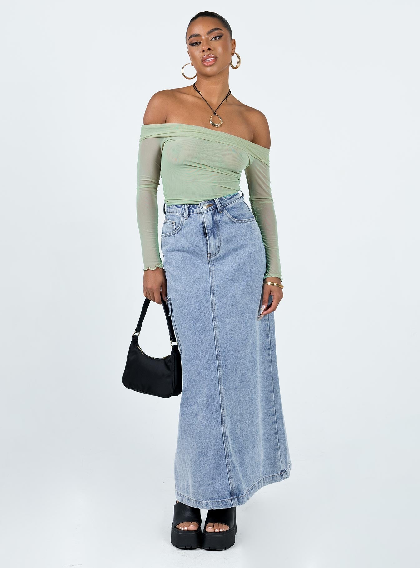 Gryce Off The Shoulder Top Green - Image 3