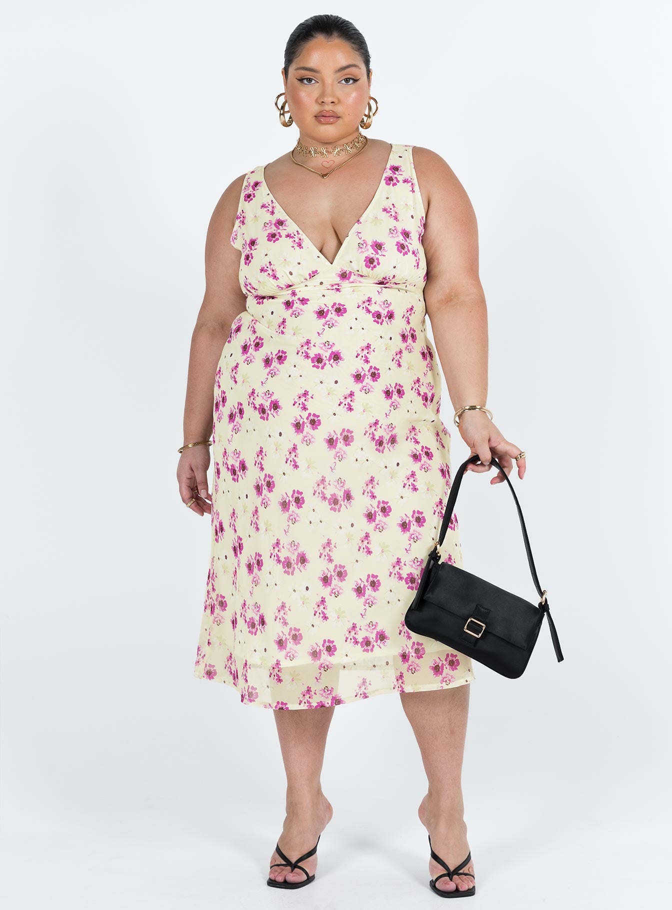 Nellie Midi Dress Yellow Floral Curve - Image 3