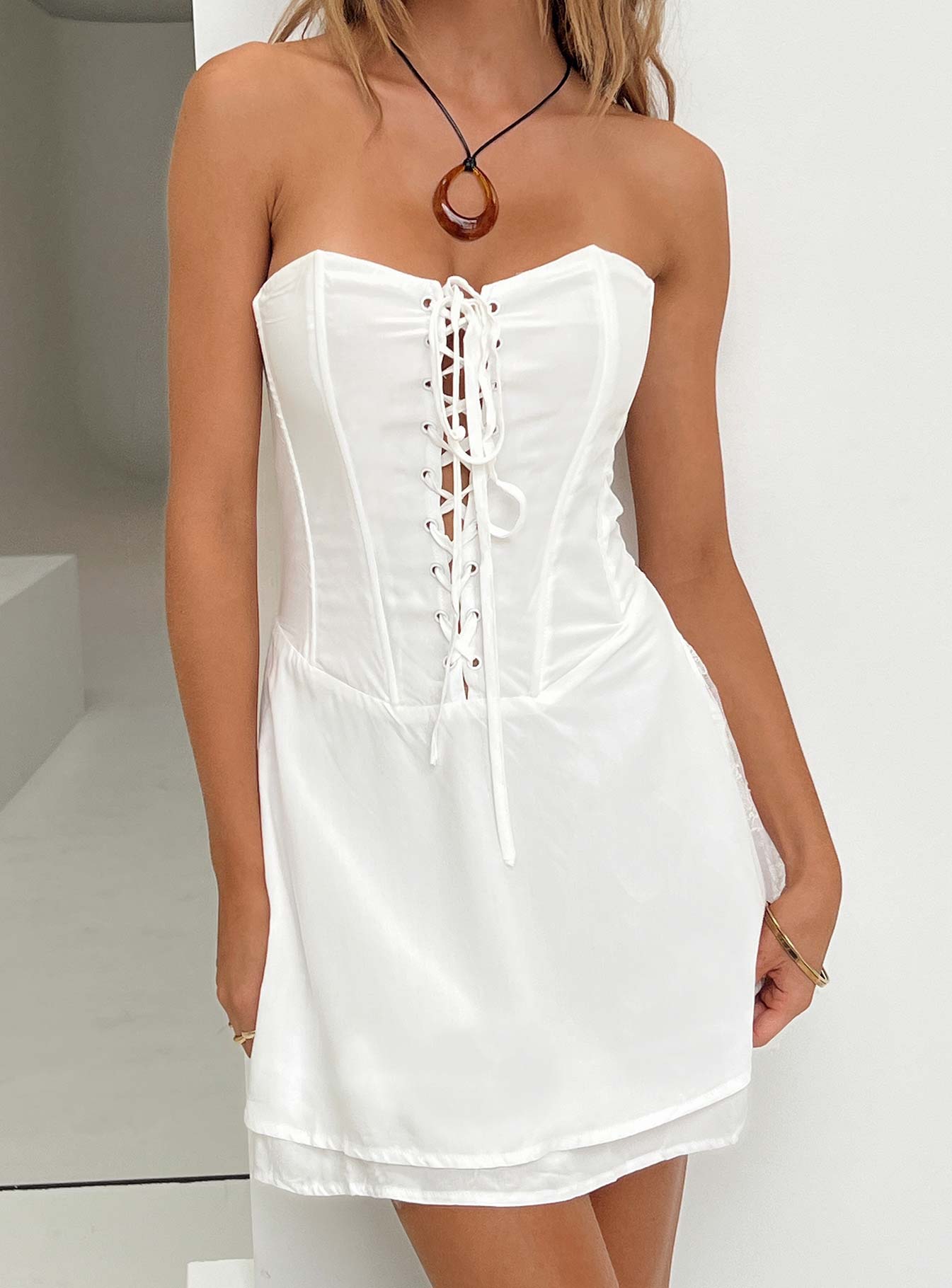 Peroli Corset Mini Dress White - Image 4
